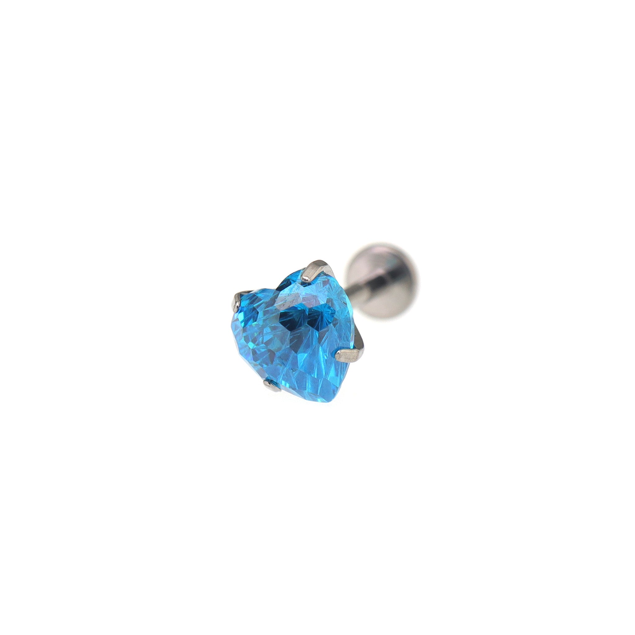 Blue Heart Firework-Cut Titanium Internally Threaded Studs