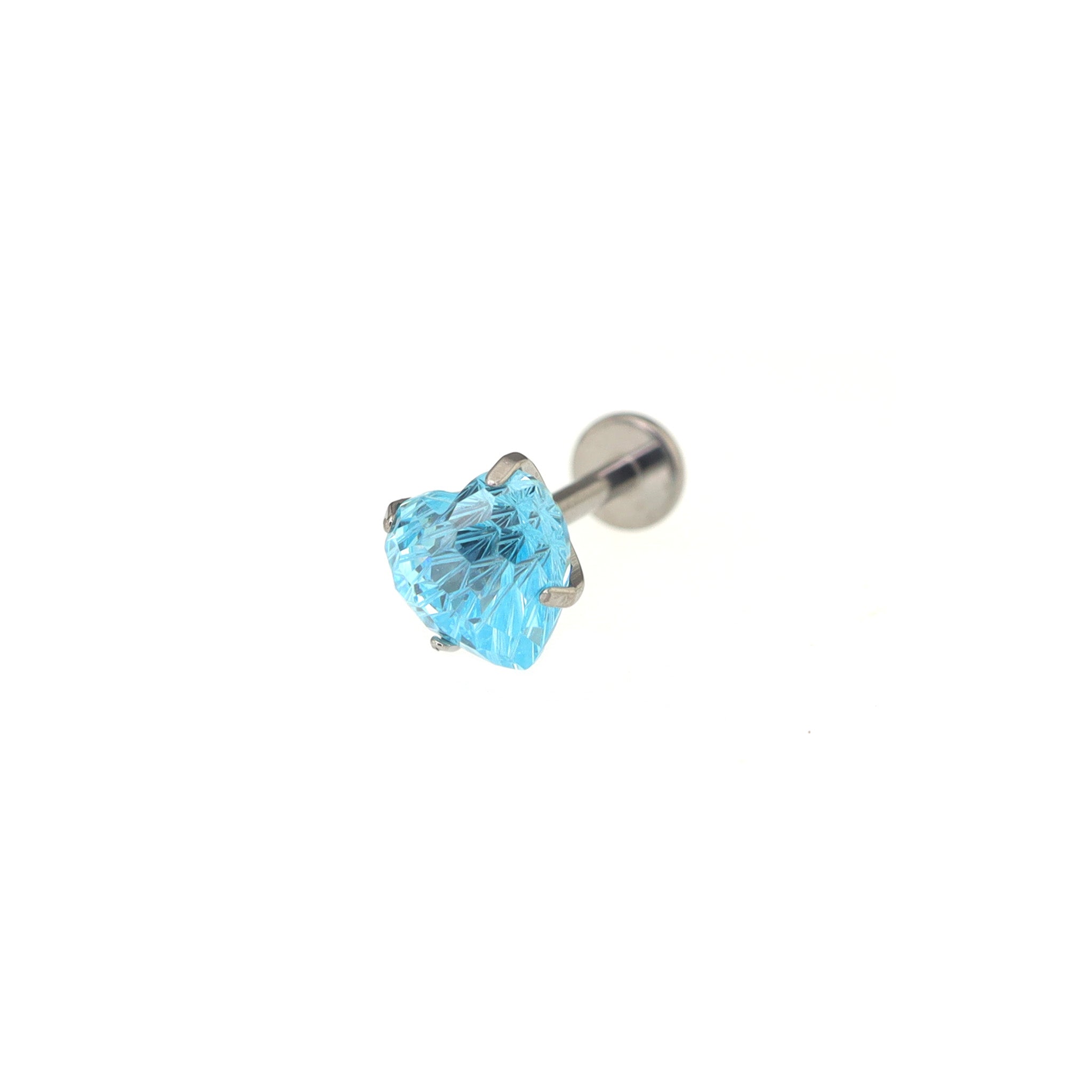 Blue Heart Firework-Cut Titanium Internally Threaded Studs