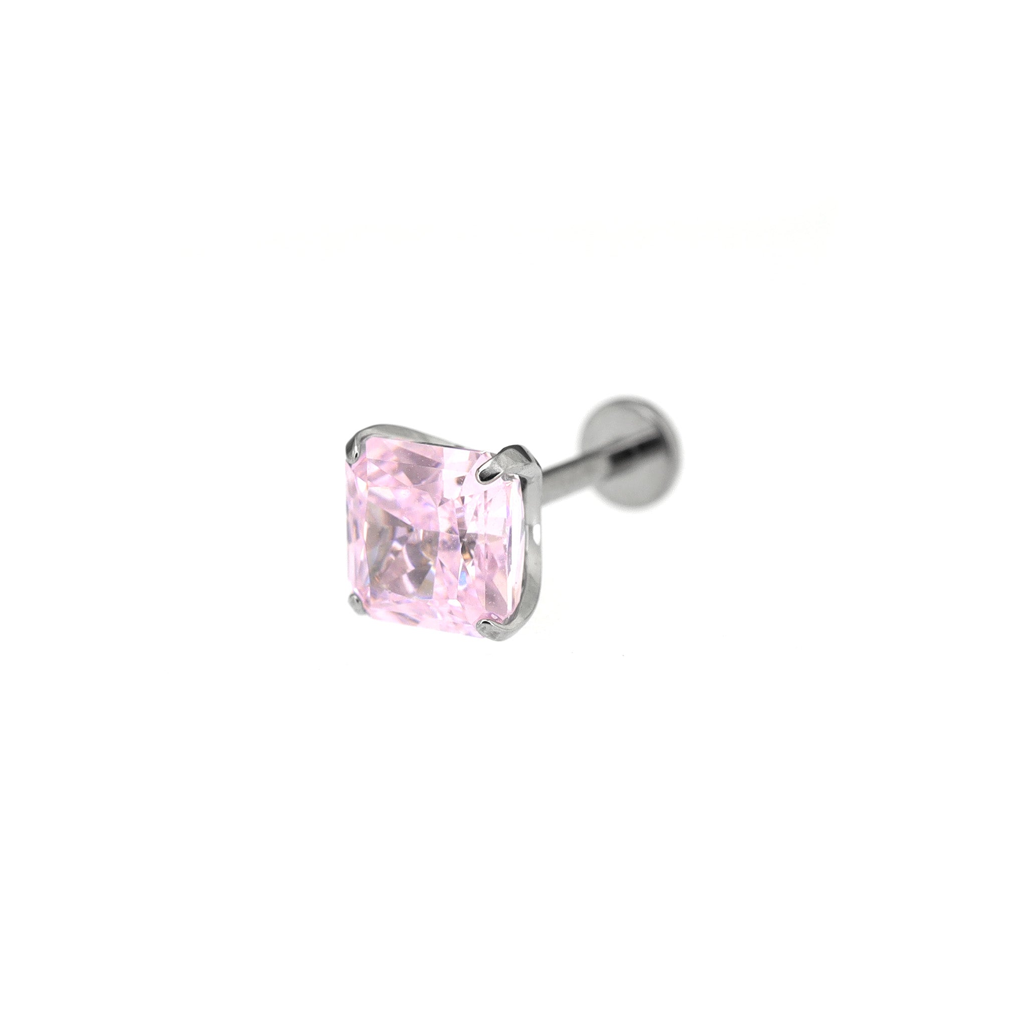 Square Pink & White CZ Titanium Ear Studs ph1