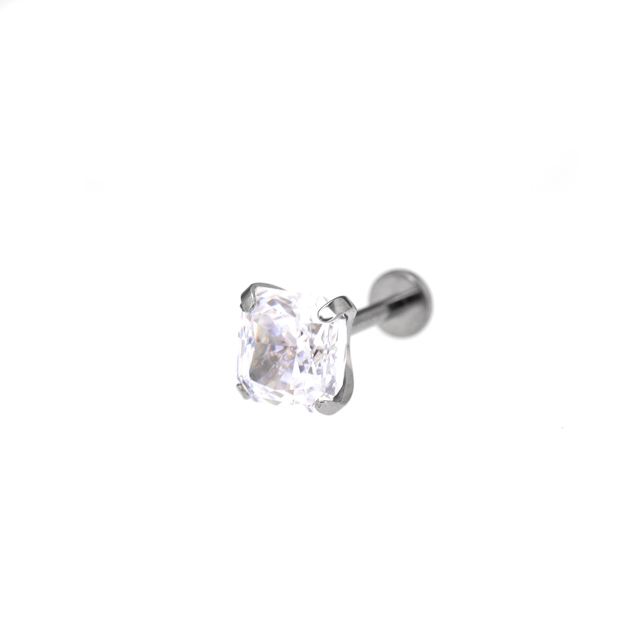 Square Pink & White CZ Titanium Ear Studs ph1