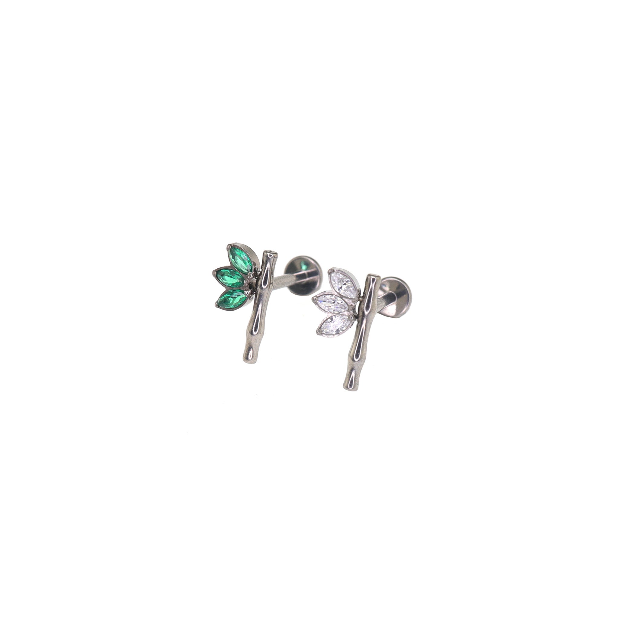 CZ Bamboo Leaf Internally Threaded Titanium Studs ph1