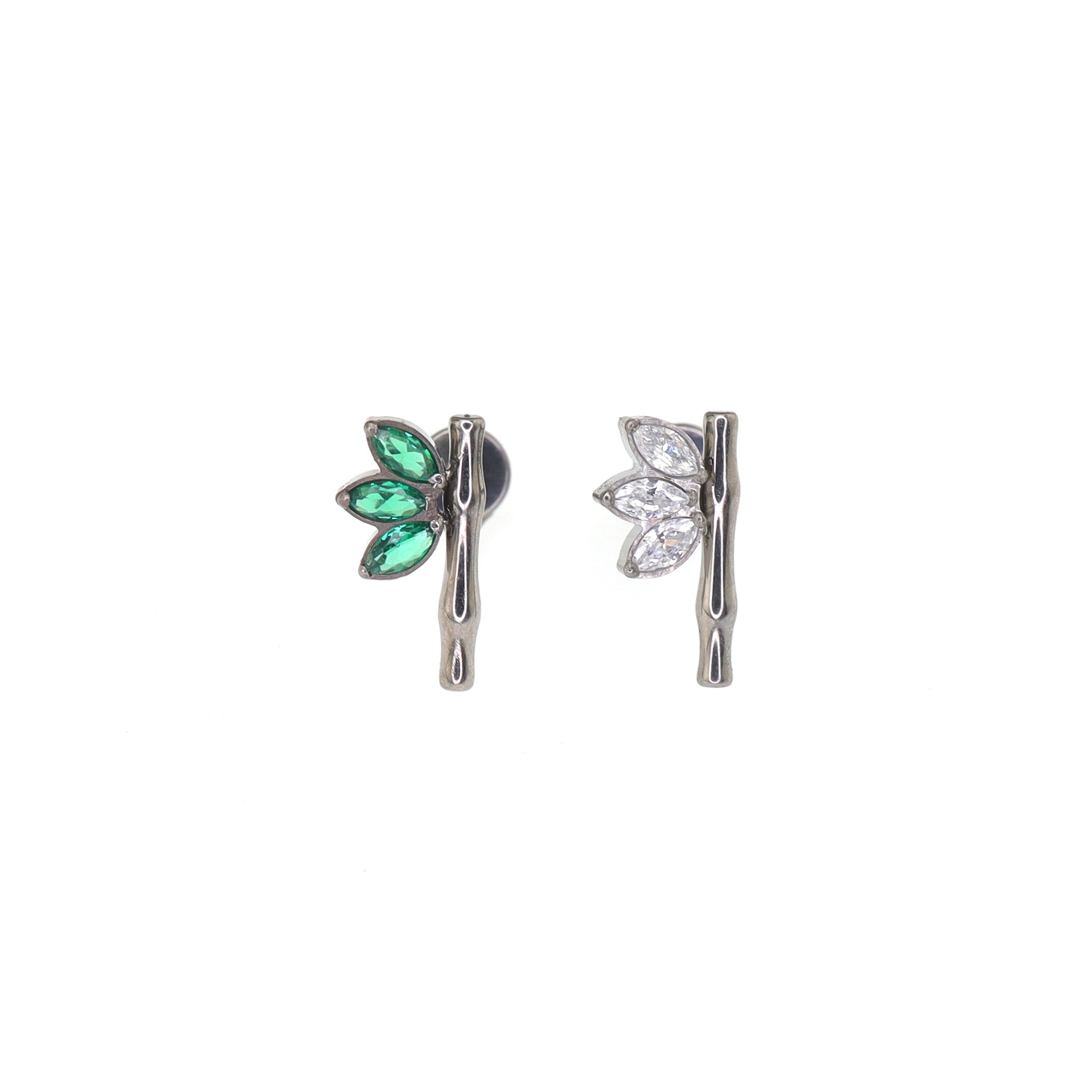 CZ Bamboo Leaf Internally Threaded Titanium Studs ph1