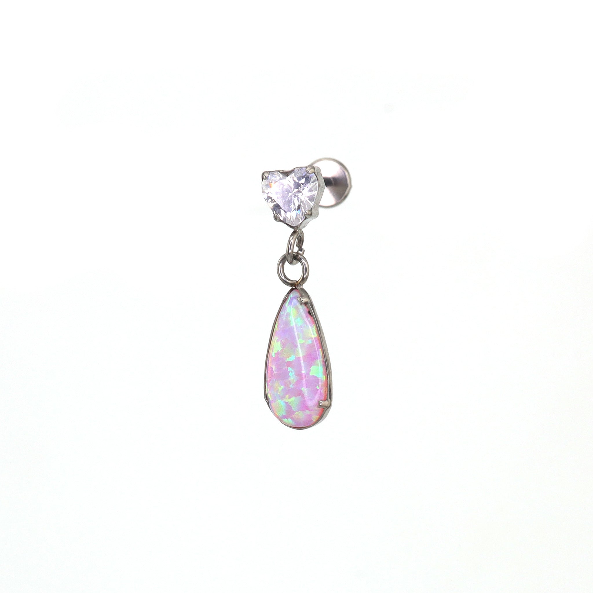 CZ & Opal Teardrop Dangle Titanium Ear Studs