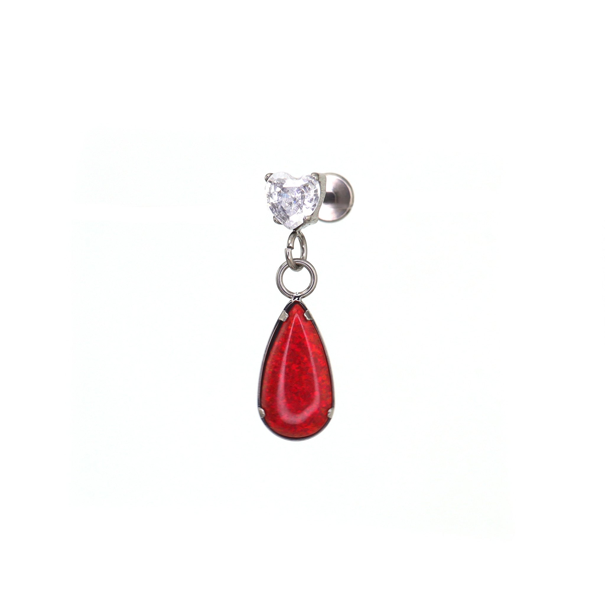 CZ & Opal Teardrop Dangle Titanium Ear Studs