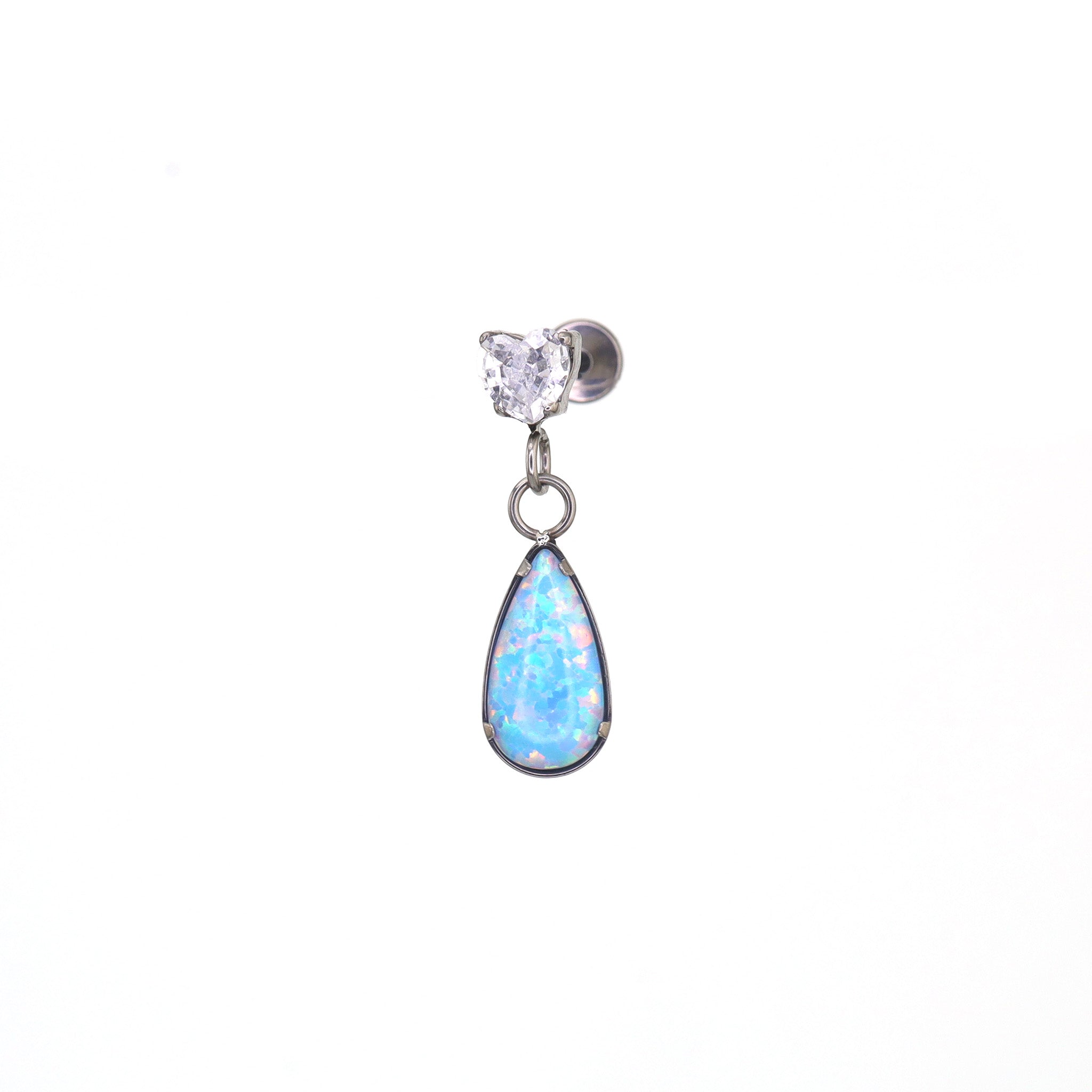 CZ & Opal Teardrop Dangle Titanium Ear Studs
