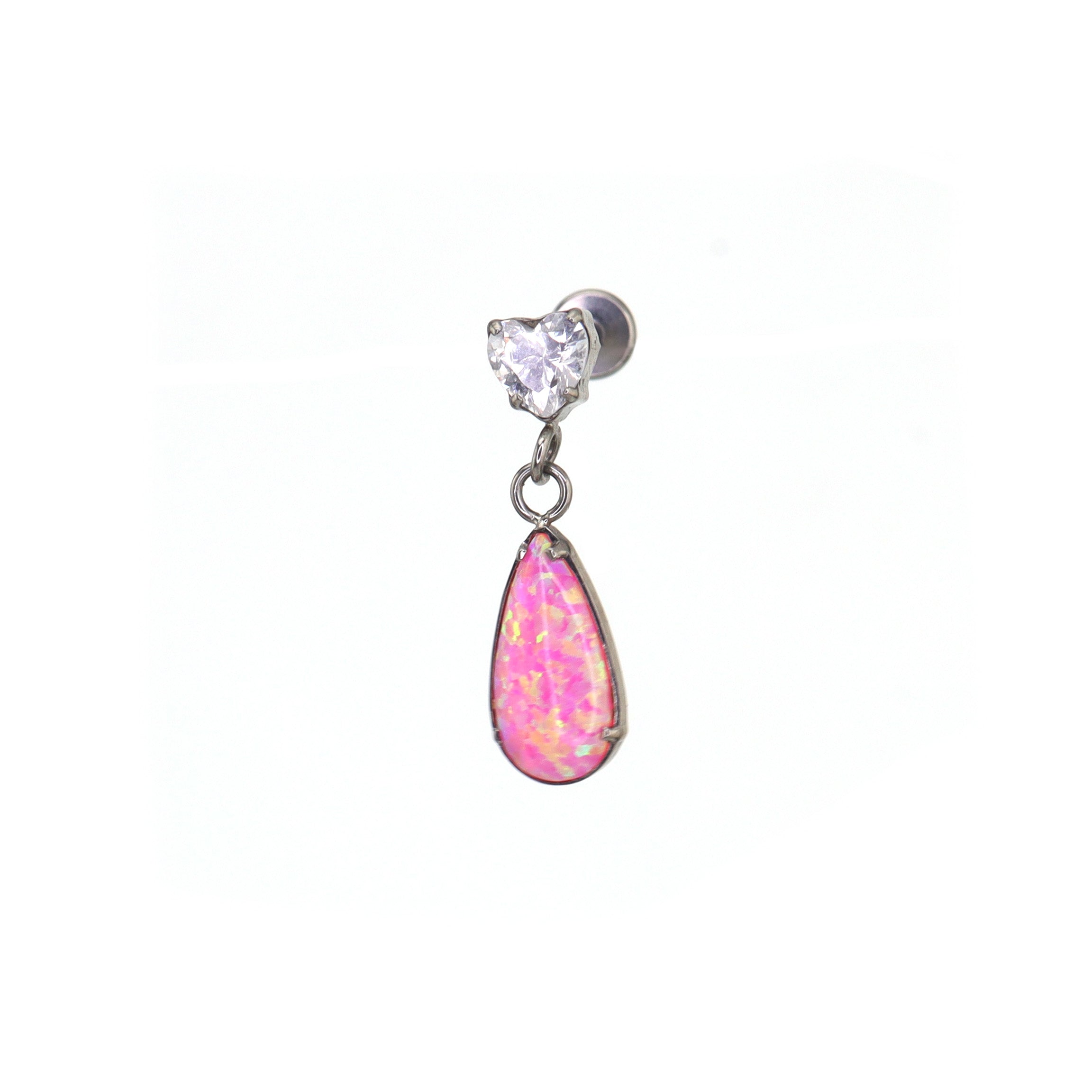 CZ & Opal Teardrop Dangle Titanium Ear Studs