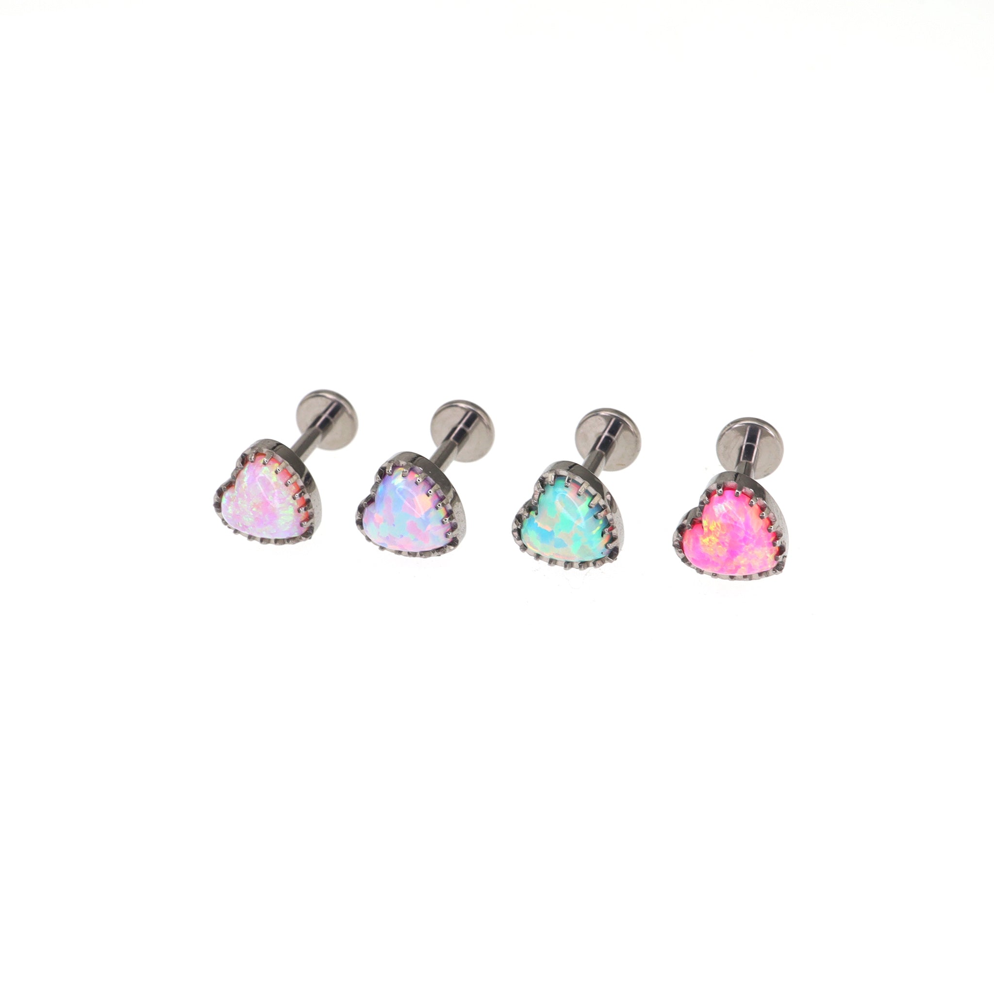 Bezel-Set Heart Opal Internally Threaded Titanium Studs