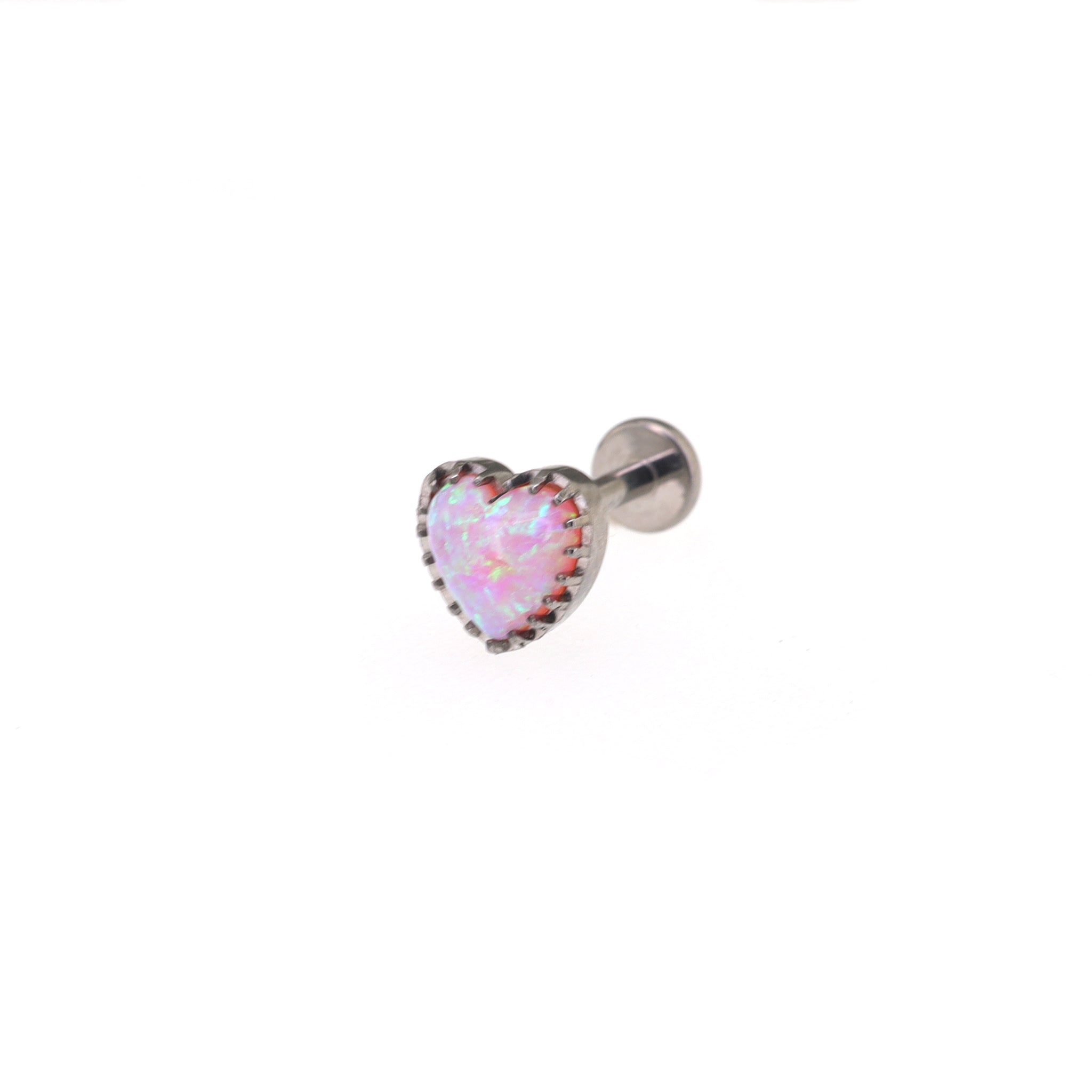 Bezel-Set Heart Opal Internally Threaded Titanium Studs