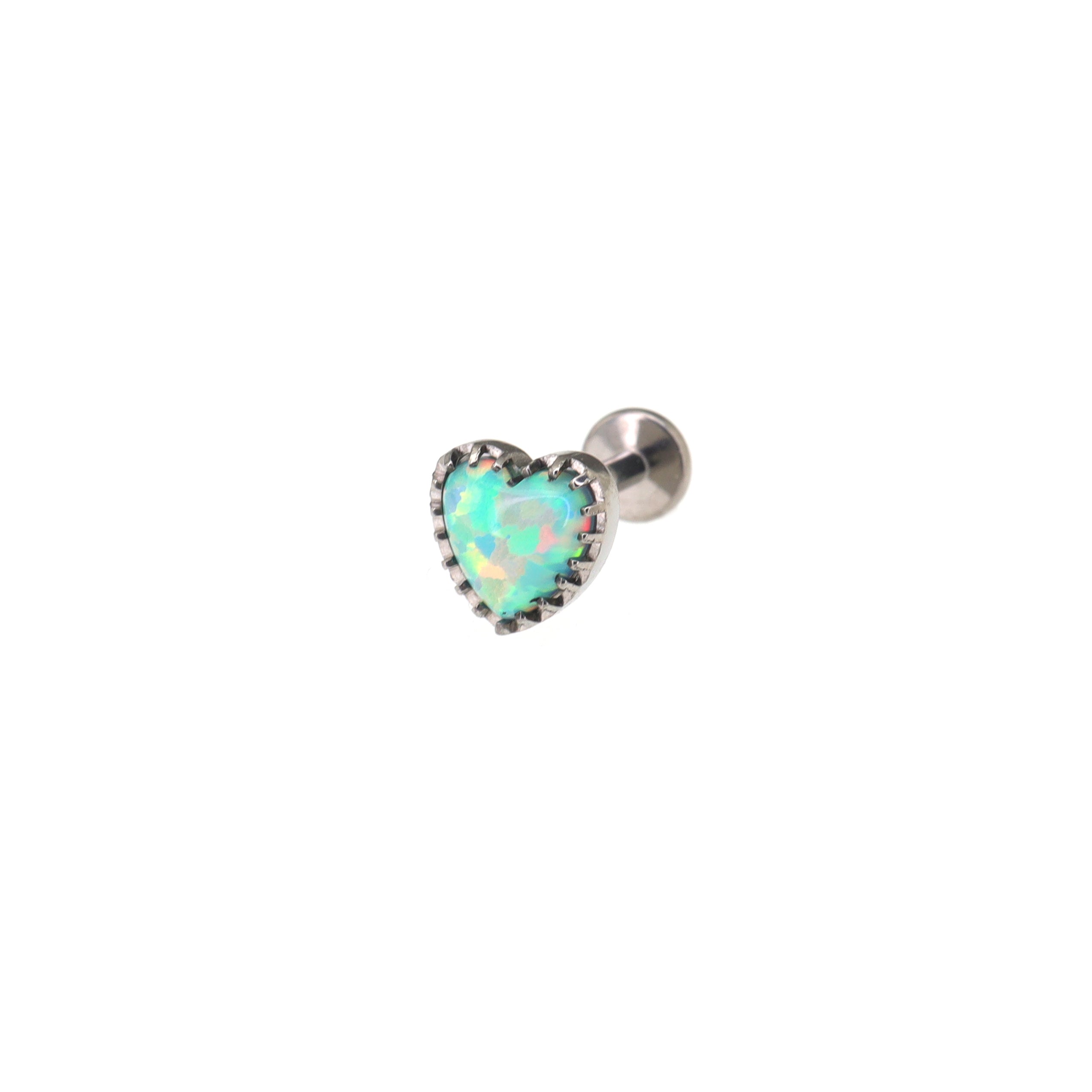 Bezel-Set Heart Opal Internally Threaded Titanium Studs