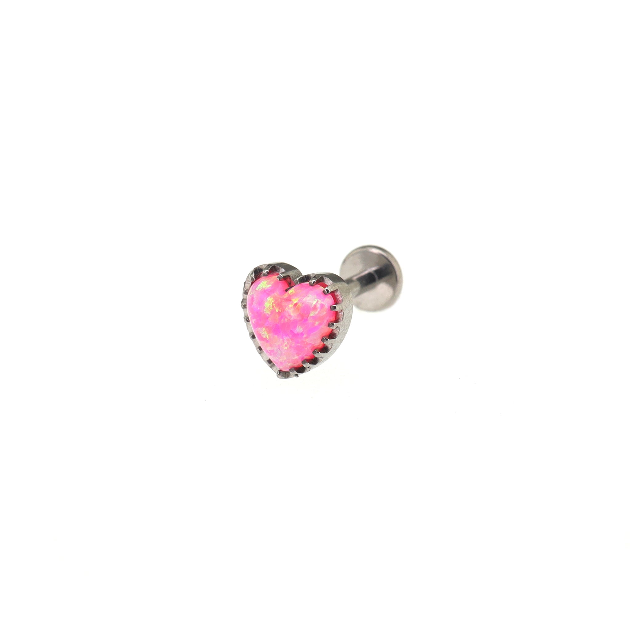 Bezel-Set Heart Opal Internally Threaded Titanium Studs