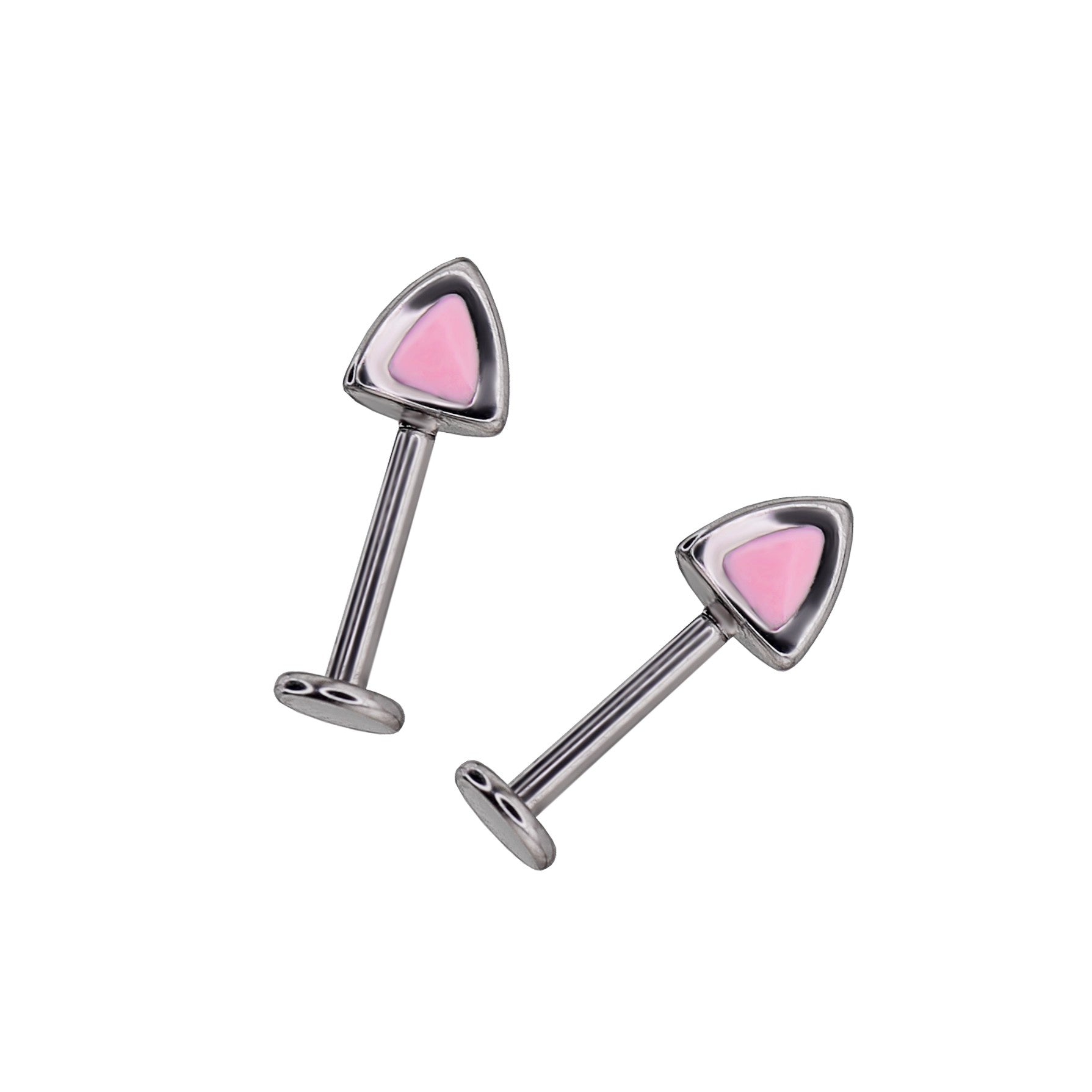 Blue and Pink Oil Slick Cat Ear stainless steel Internally Threaded Helix Studs