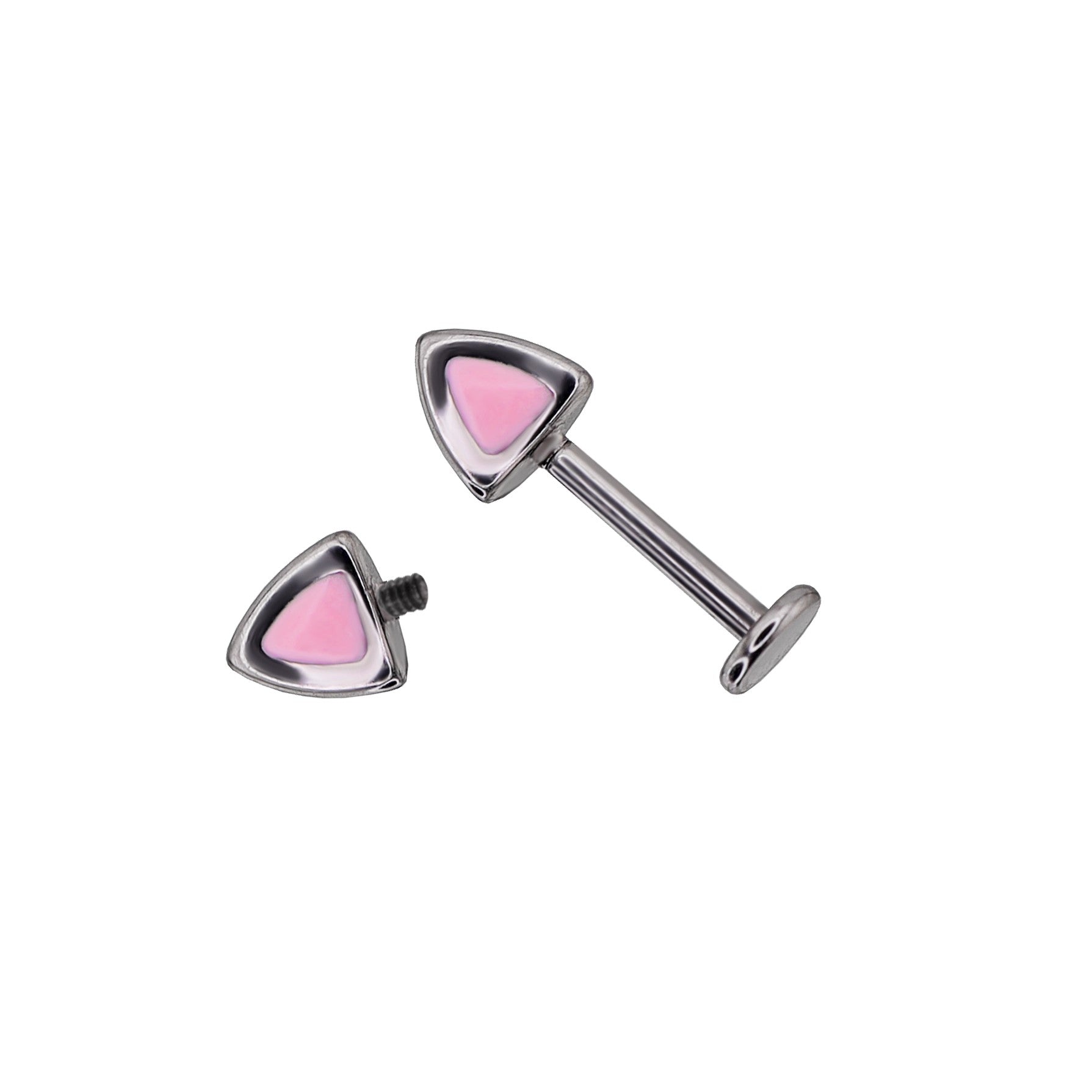 Blue and Pink Oil Slick Cat Ear stainless steel Internally Threaded Helix Studs