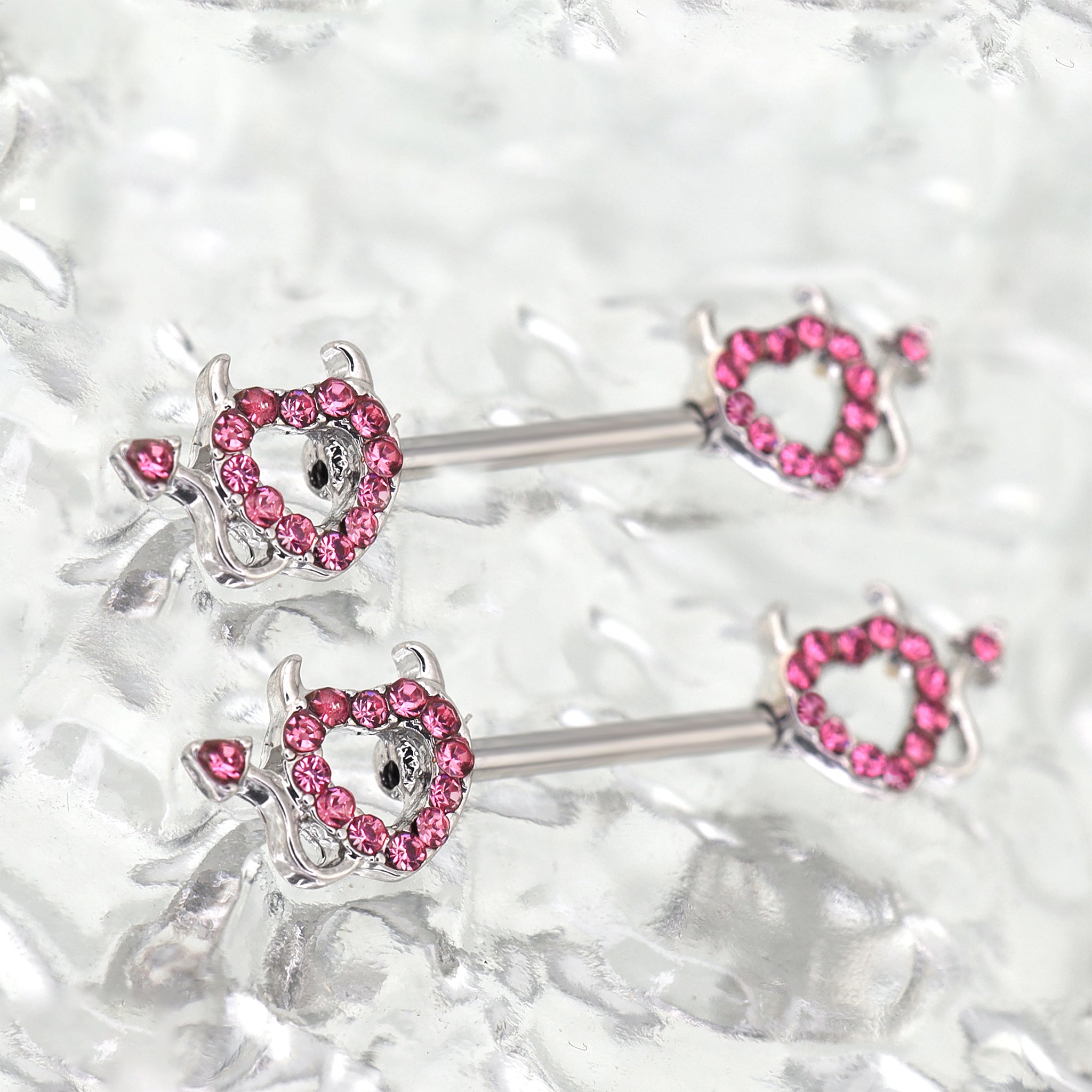 Hot Pink CZ Openwork Demon Heart tainless steel Nipple Rings oh1