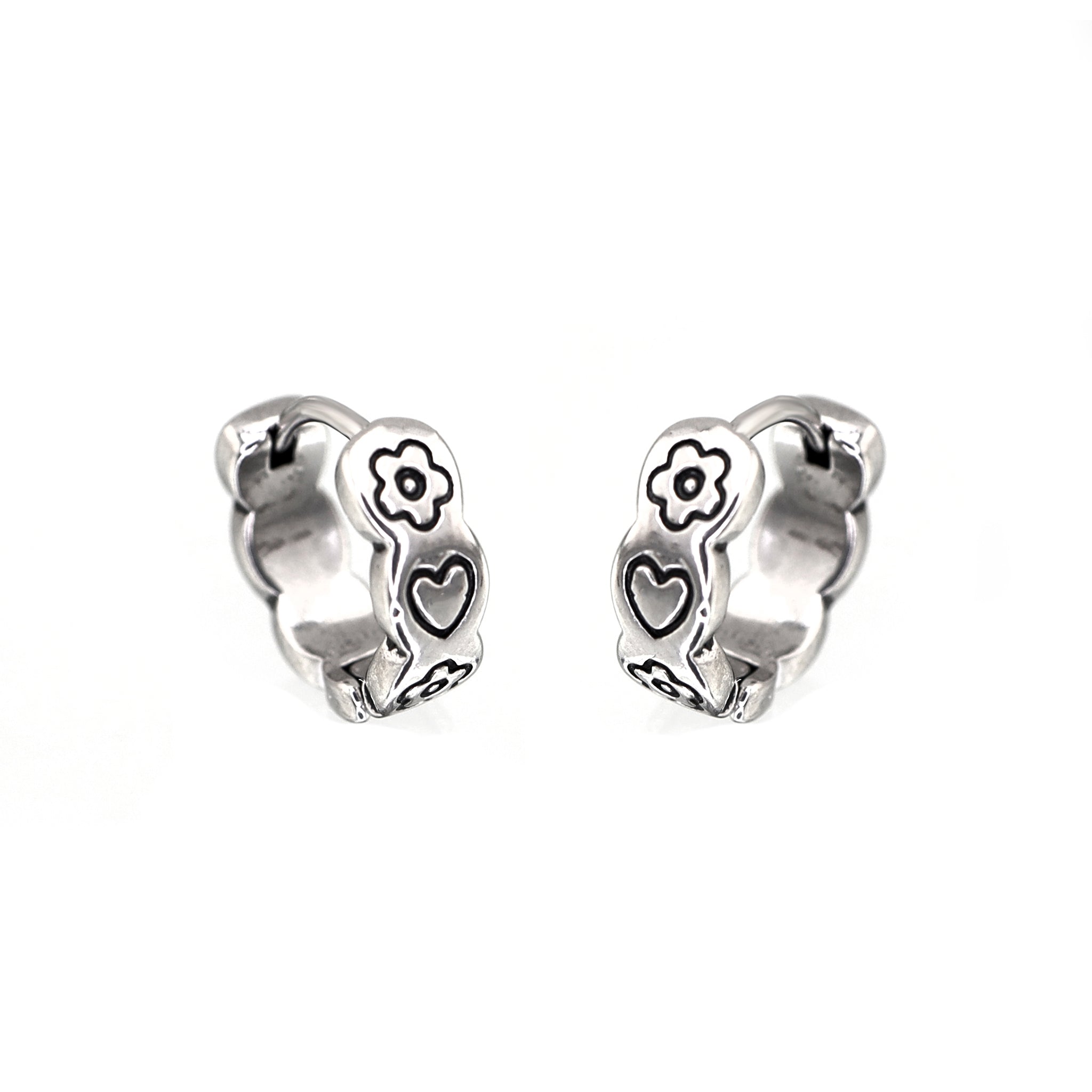 Minimalist Engraved Heart & Flower tainless steel Earrings ph1