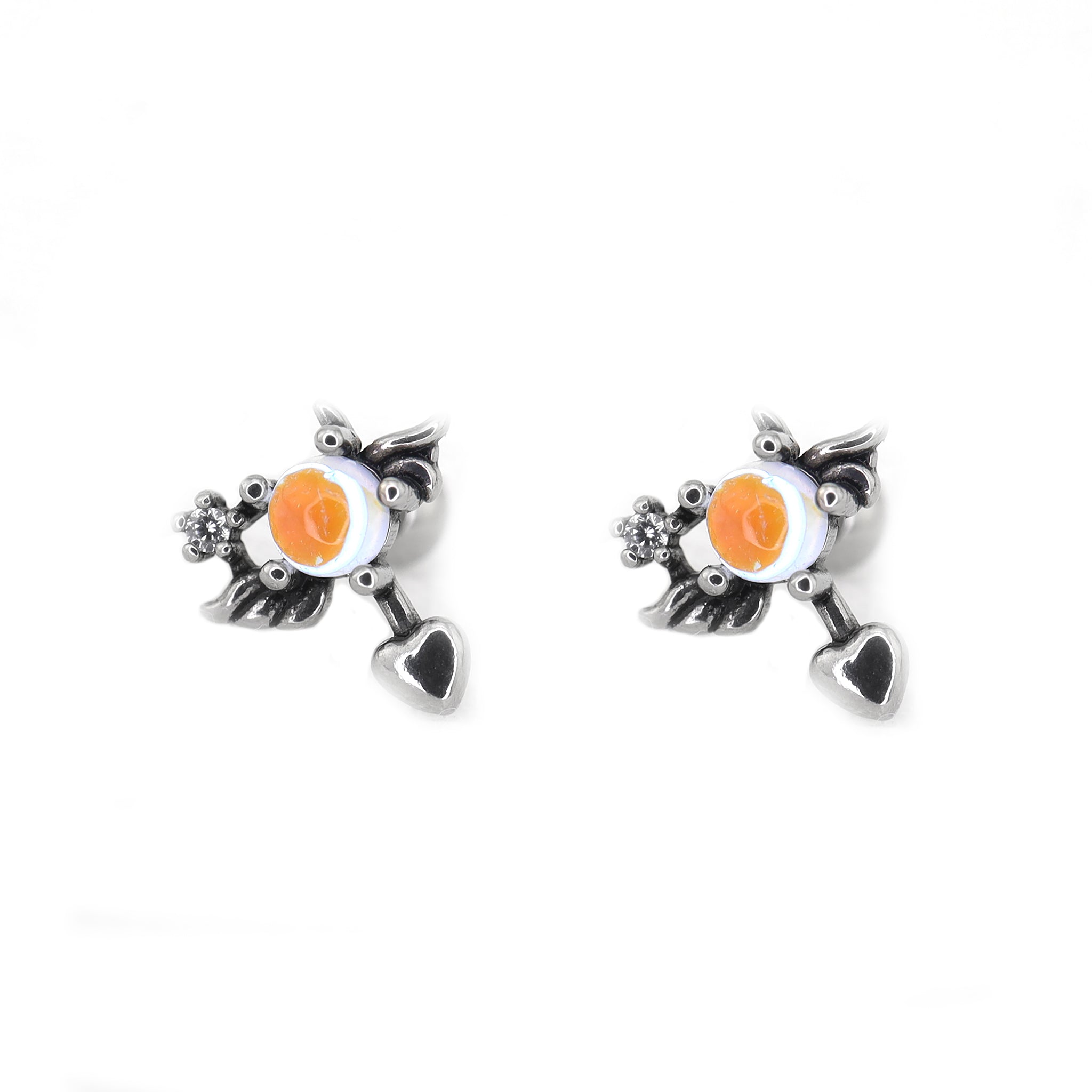 Heart Opal Wing stainless steel Ear Stud ph1