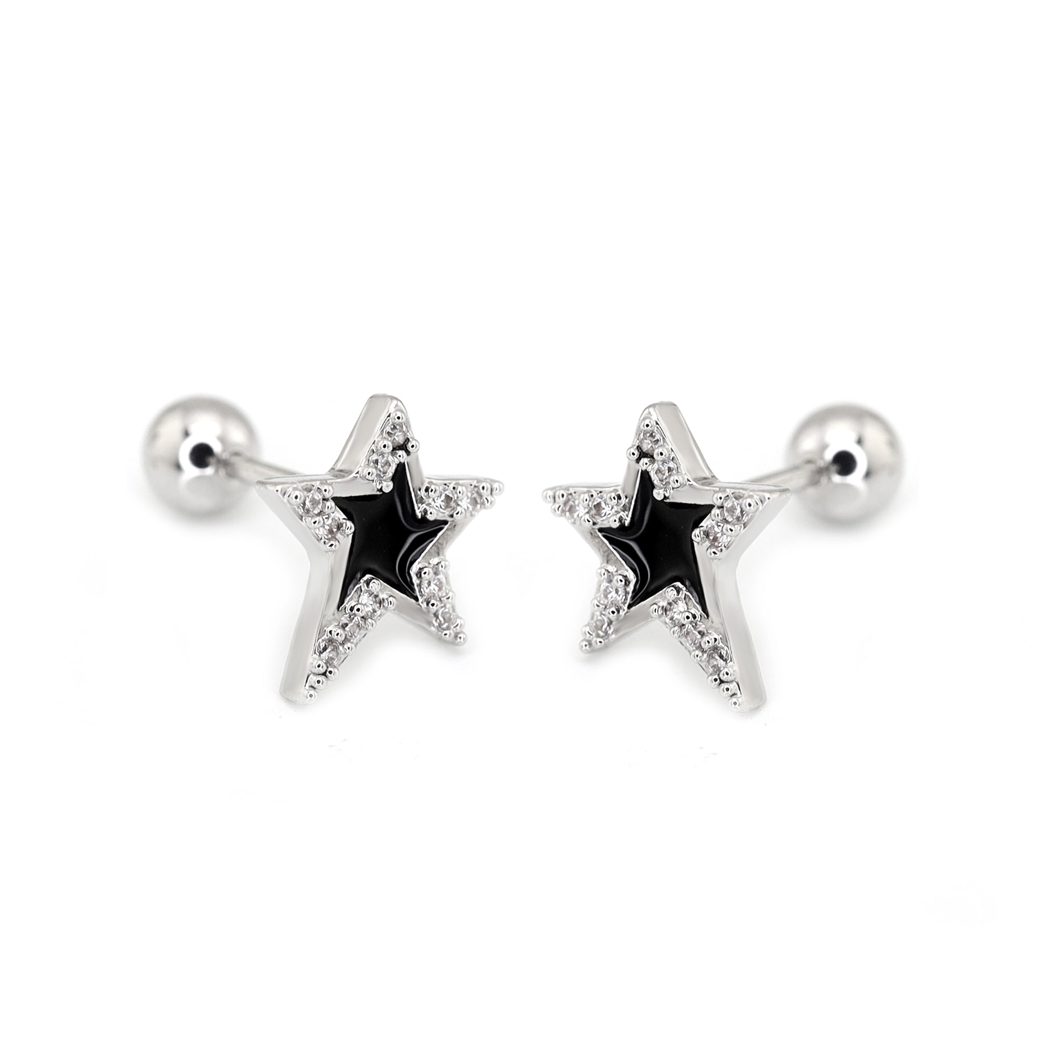Black & White CZ Pentagram Thin Gauge Ear Studs ph1