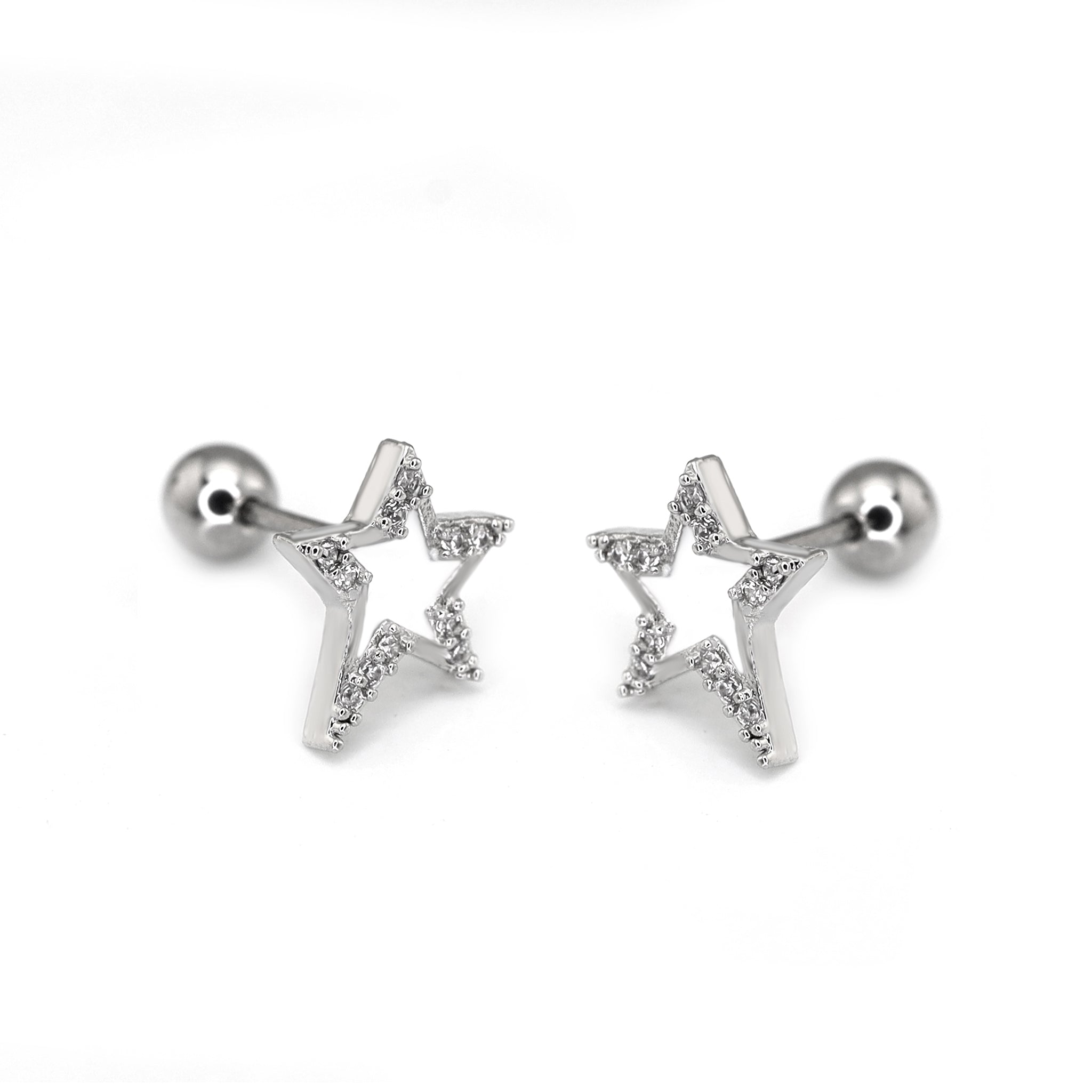 Black & White CZ Pentagram Thin Gauge Ear Studs ph1