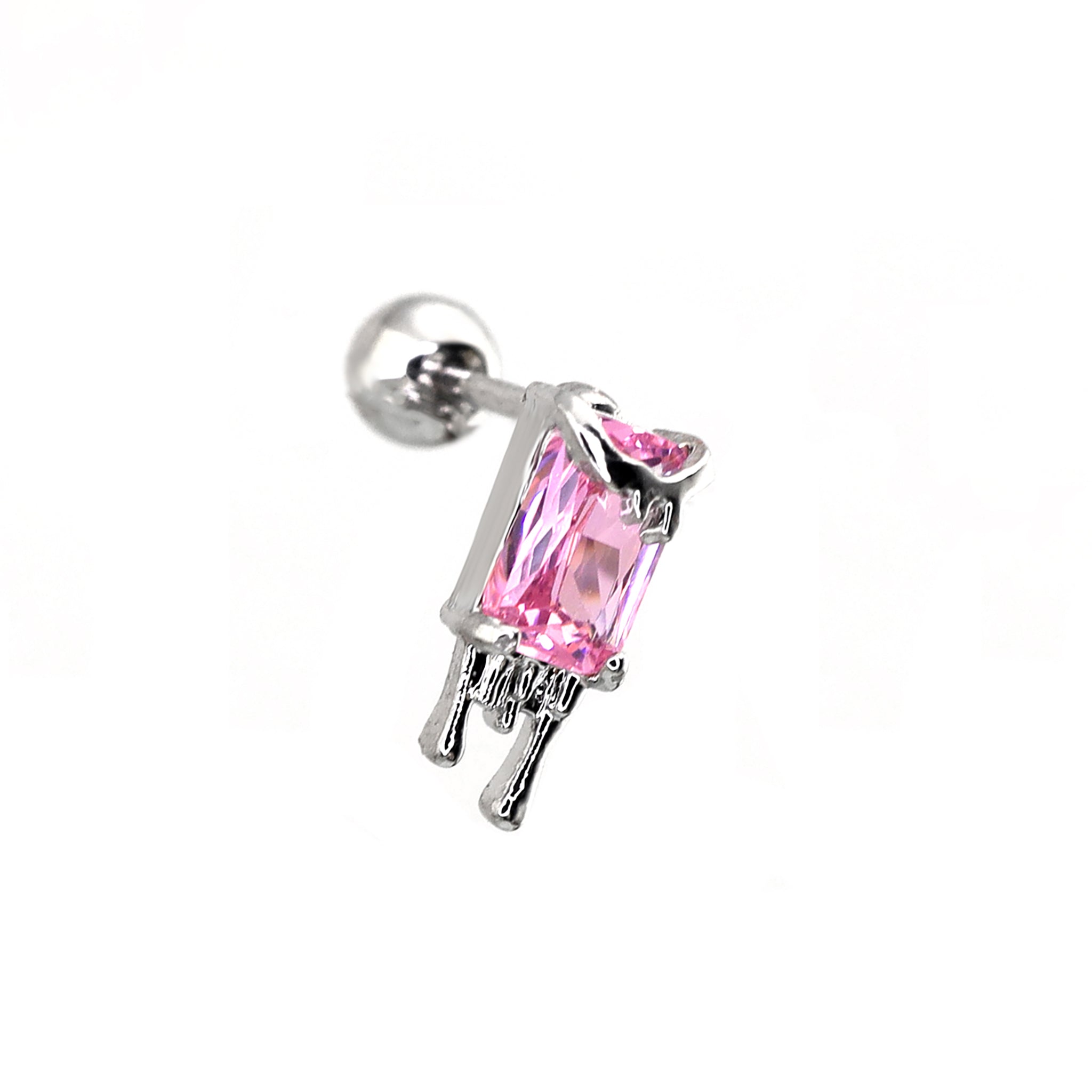 Square Pink "Rock Candy" Fluid Art Ear Studs ph1