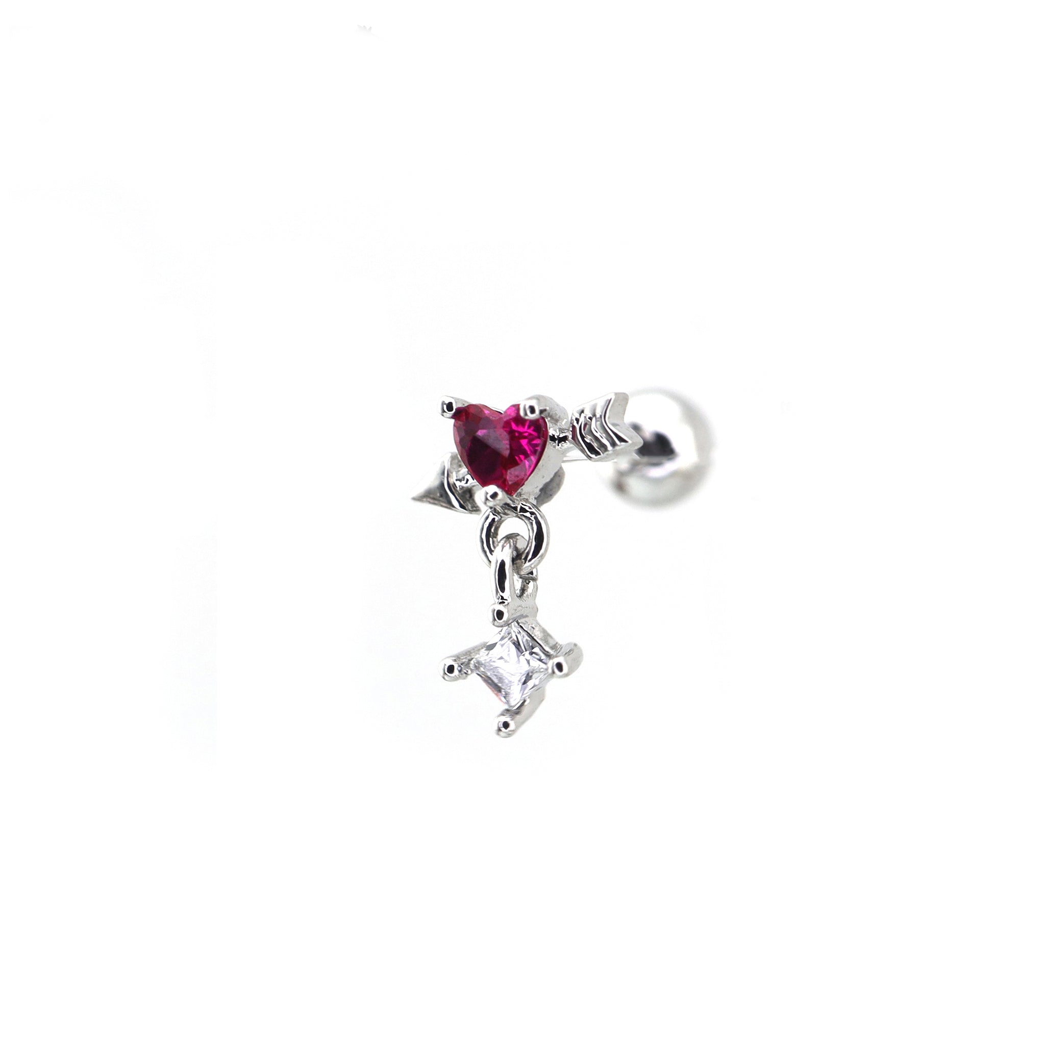 20G Arrow Through Pink Heart CZ Dangle Ear Studs ph1