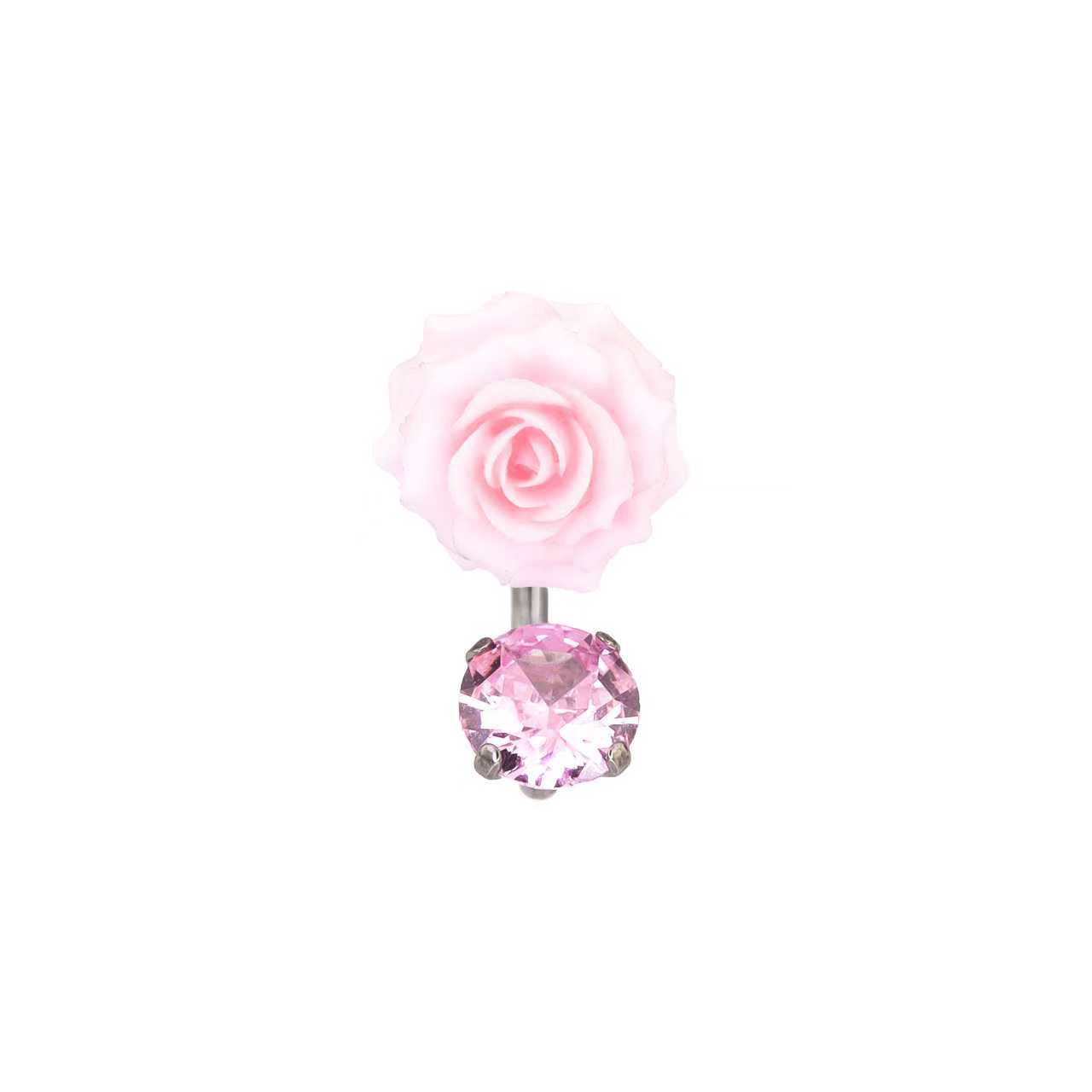 3D Pink Resin Rose & CZ Titanium Horseshoe Rings ph1