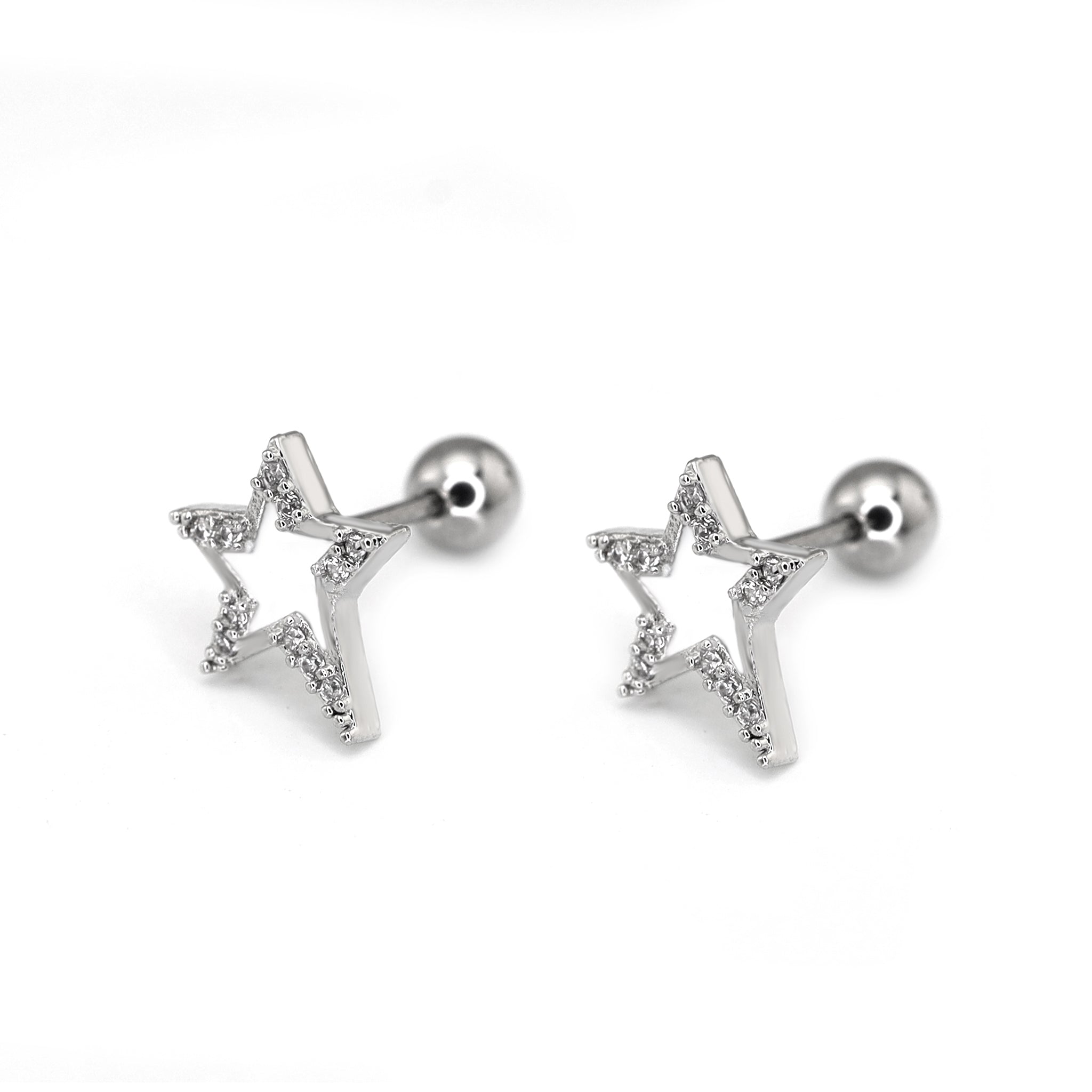 Black & White CZ Pentagram Thin Gauge Ear Studs ph1