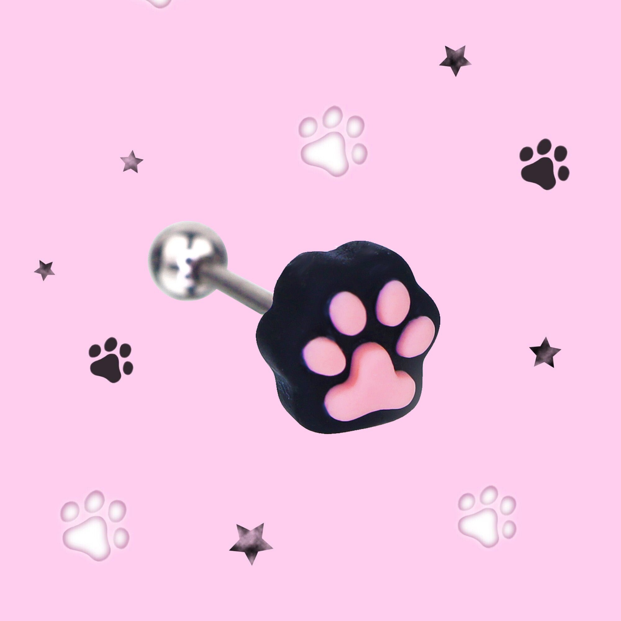 Cute kitten claw resin tongue stud