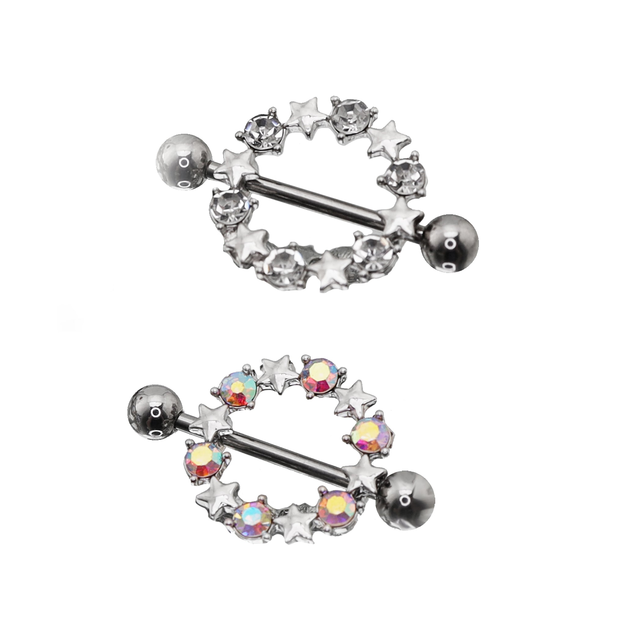 PAIR OF Pentagram Floral Halo stainless steel Nipple Rings ph1
