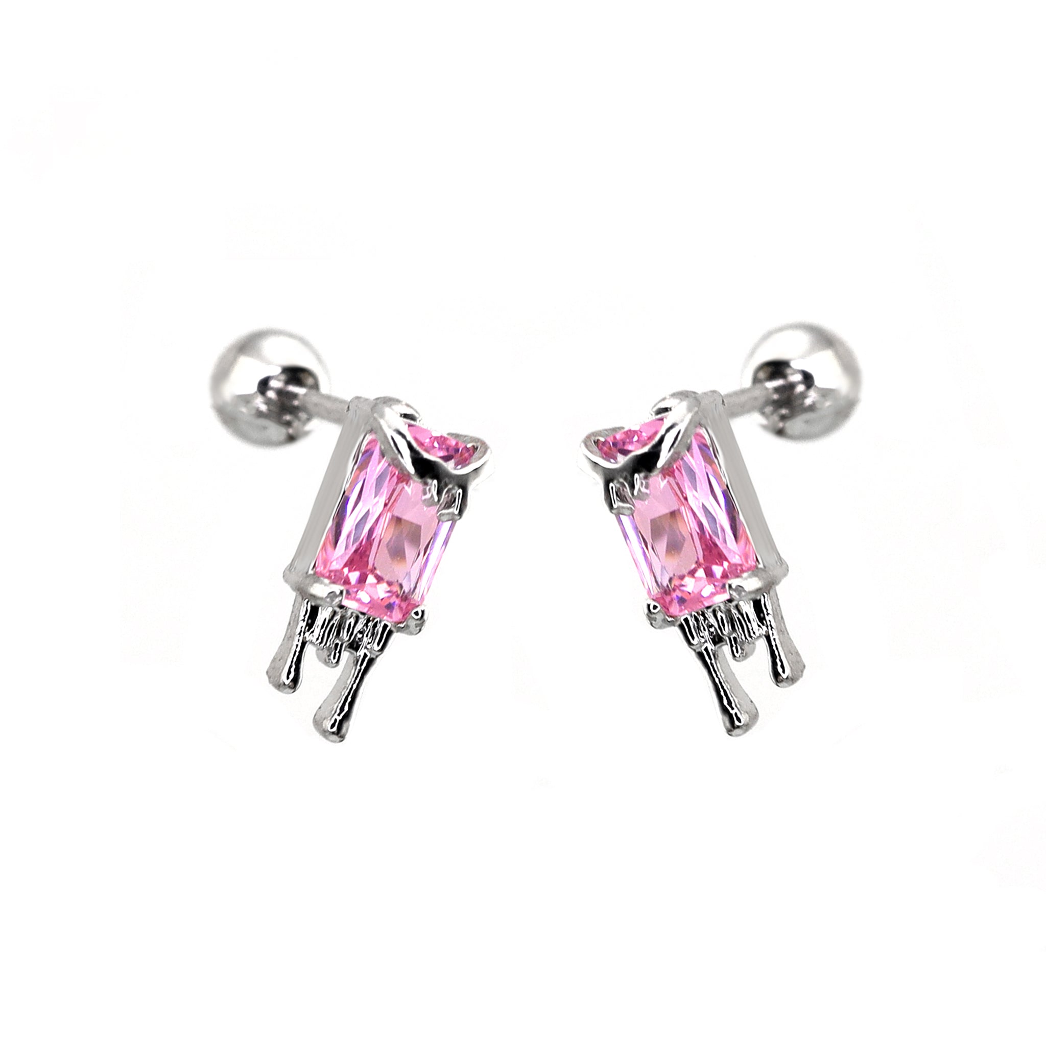 Square Pink "Rock Candy" Fluid Art Ear Studs ph1