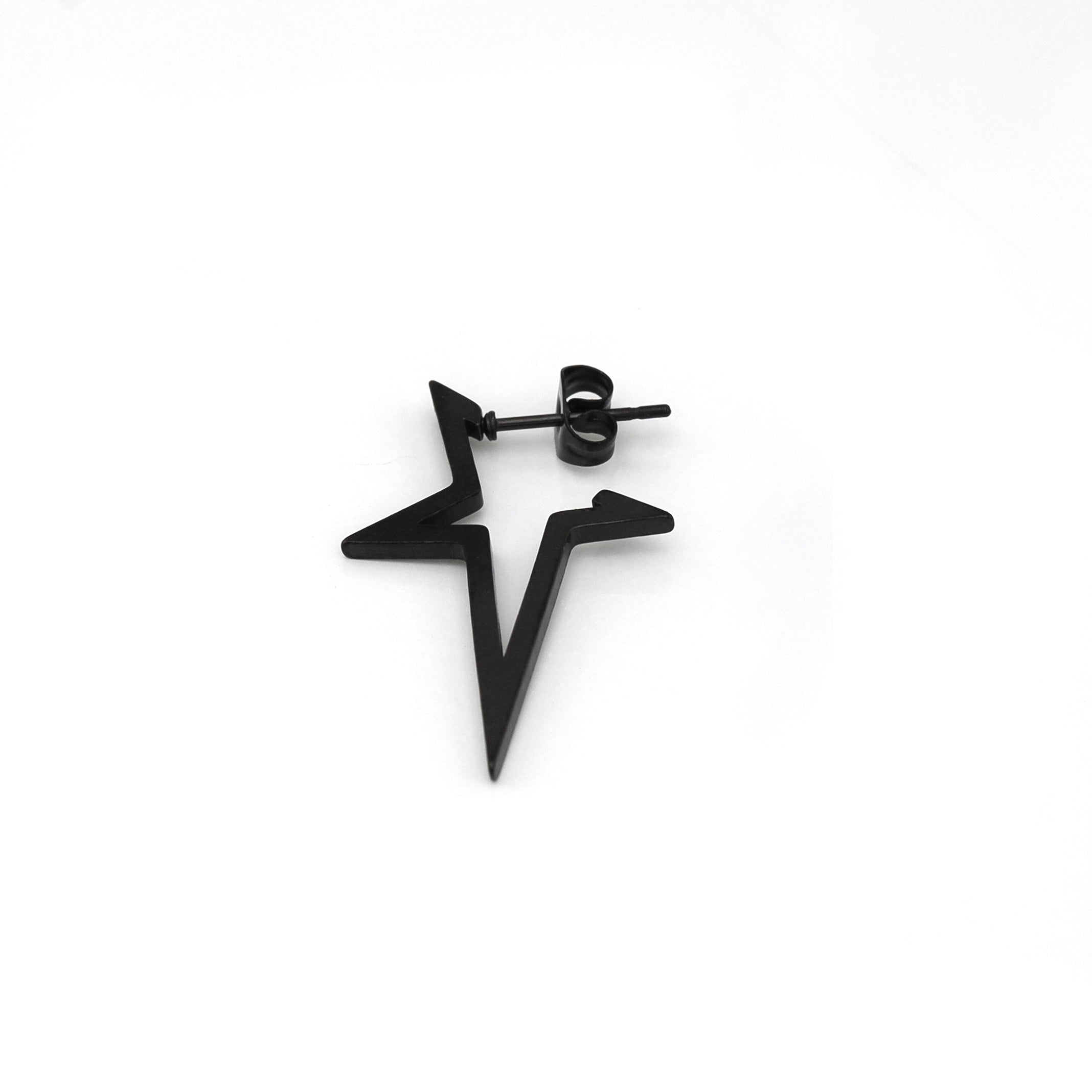 Black & White Large Spike Pentagram stainless steel Ear Studs