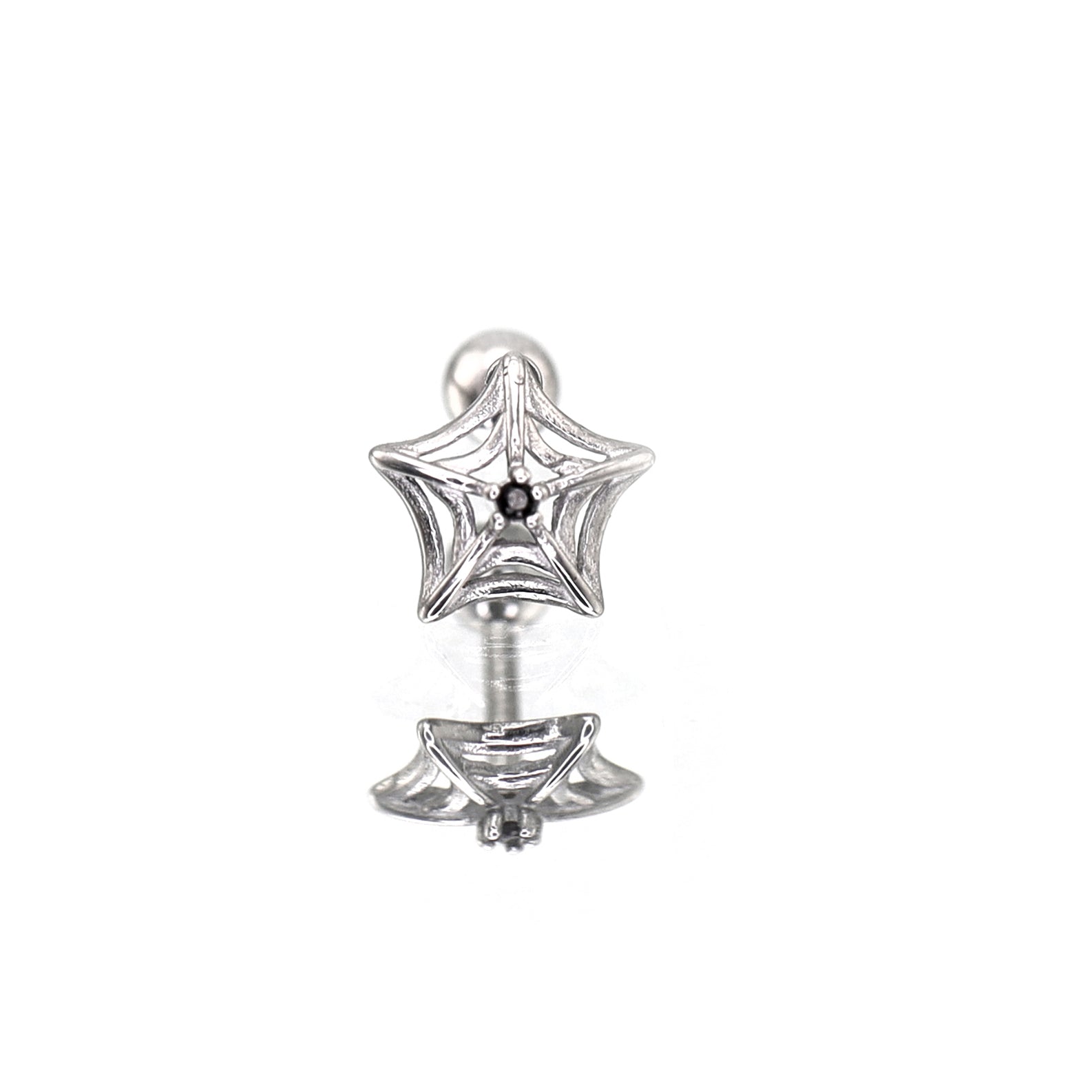 3D Openwork Spider Web CZ tainless steel Ear Studs ph1