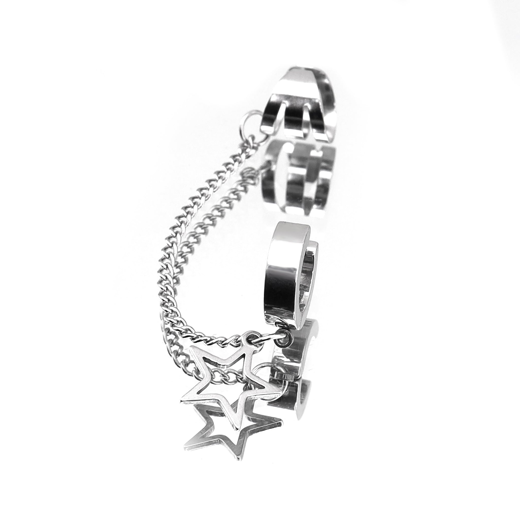 Black & White Chain Pentagram tainless steel Ear Clips ph1