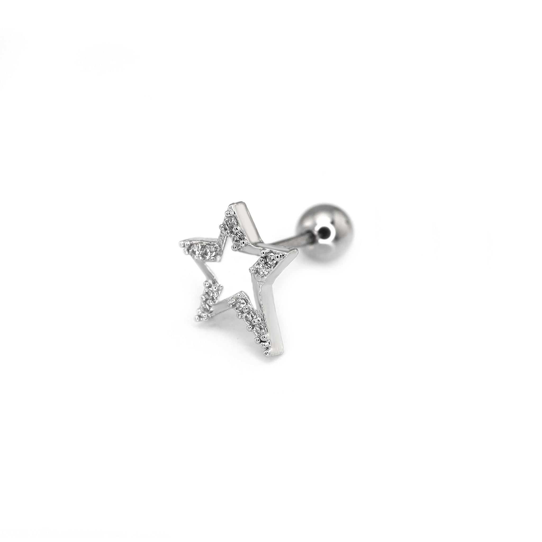 Black & White CZ Pentagram Thin Gauge Ear Studs ph1