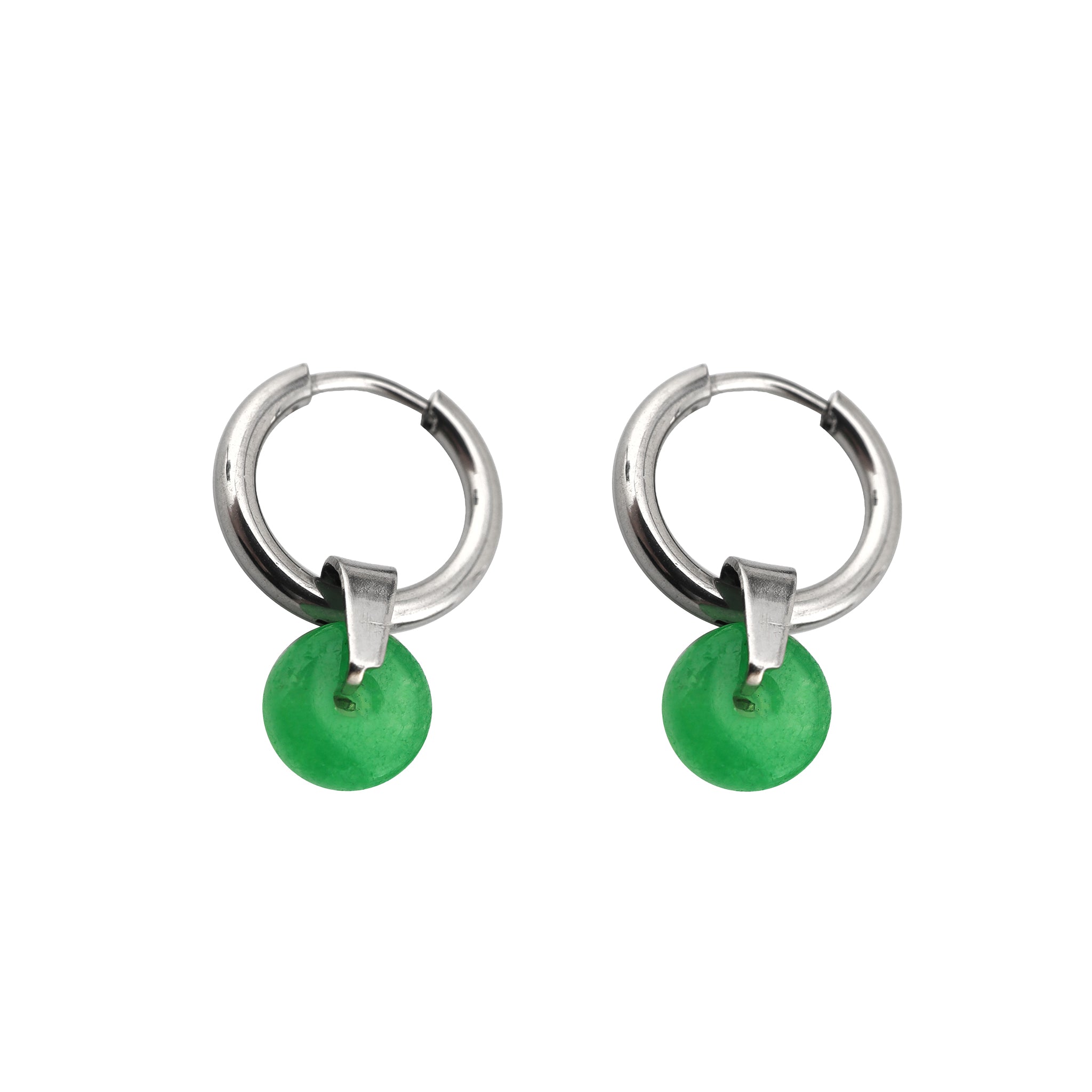 White & Green Simulated Jade Pendant Stainless Steel Earrings ph2