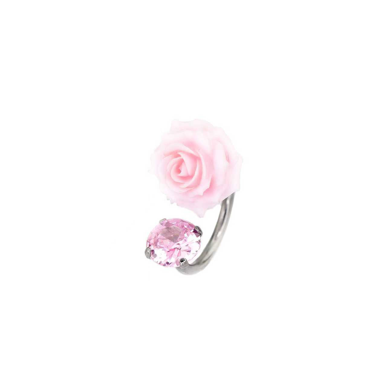 3D Pink Resin Rose & CZ Titanium Horseshoe Rings ph1