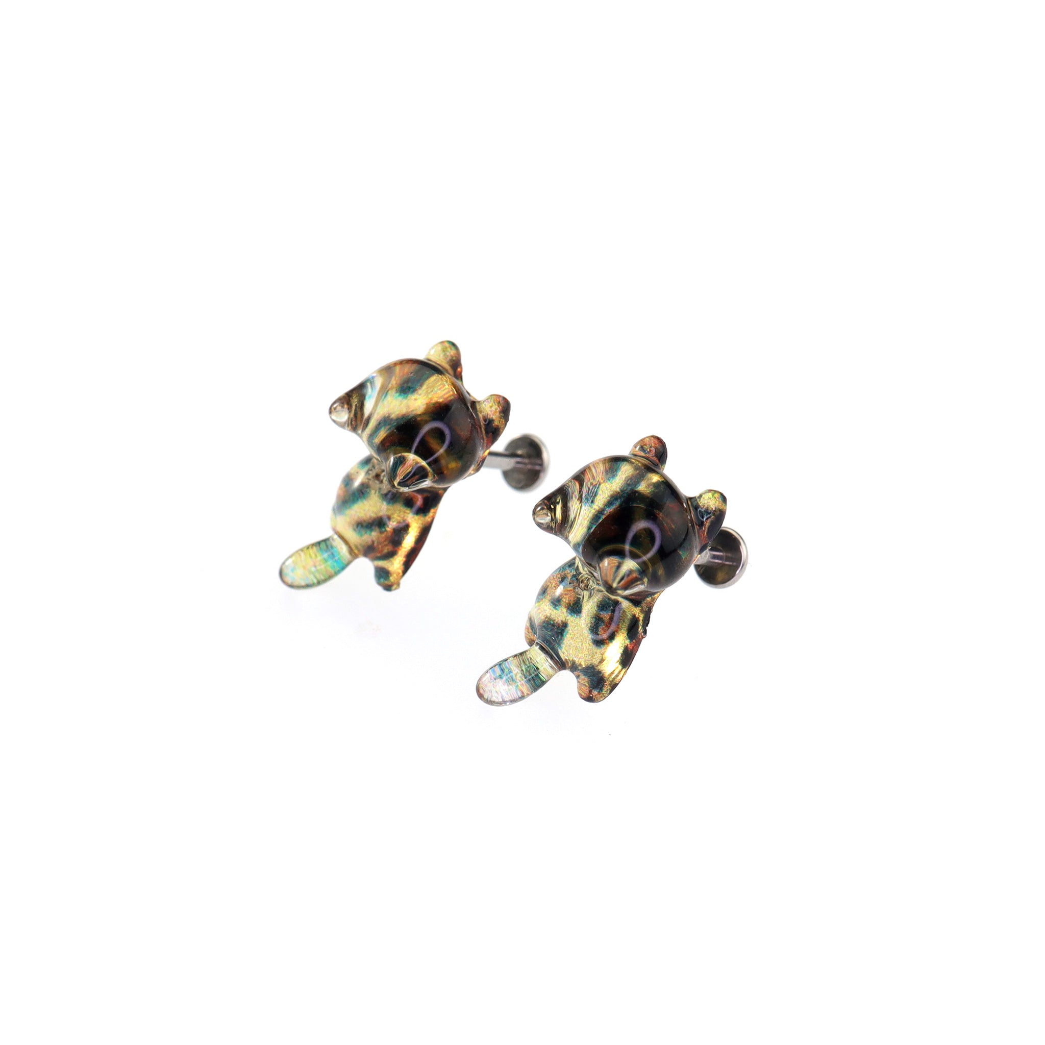 Leopard Print Orange Cat stainless steel Internally Threaded studs