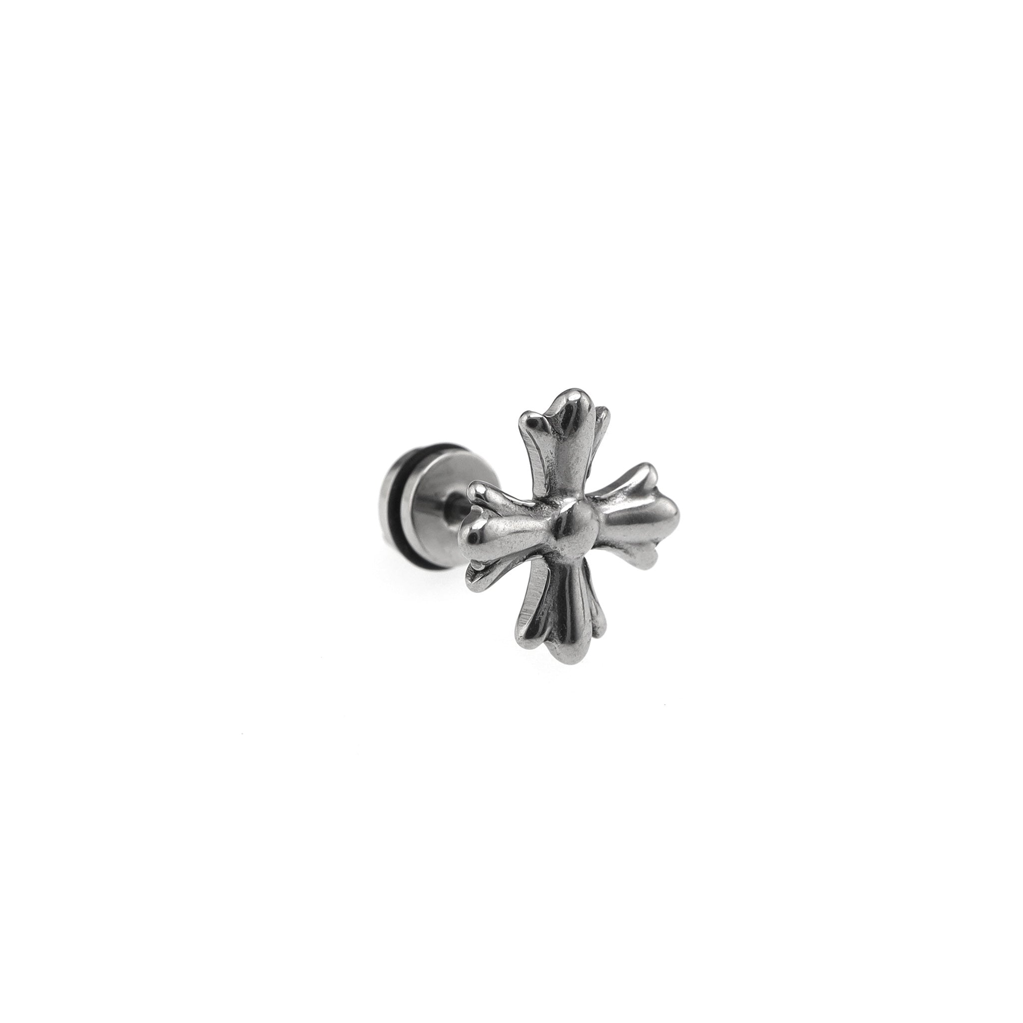 Chrome Hearts Style Cross Externally Threaded Stainless Steel Ear Studs