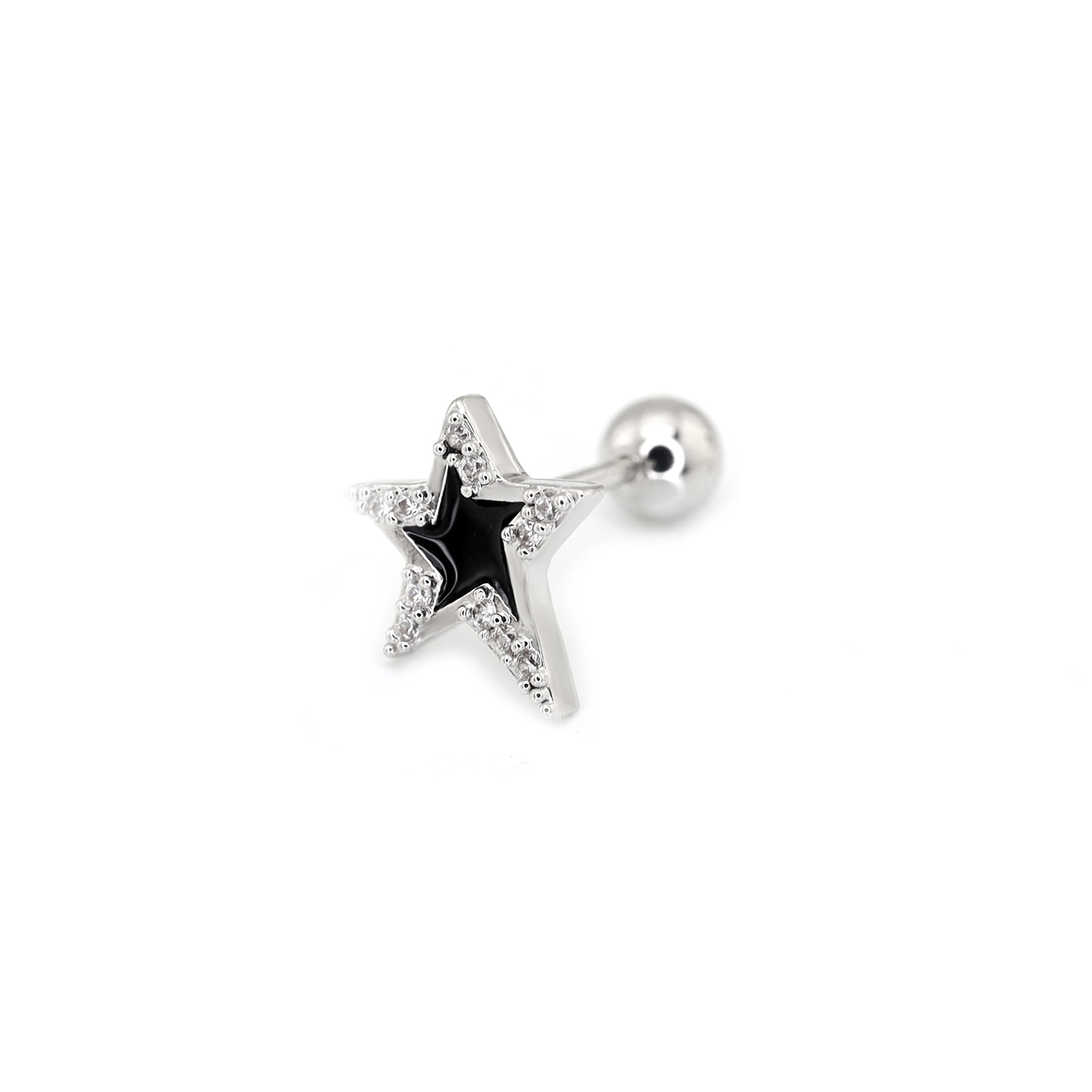 Black & White CZ Pentagram Thin Gauge Ear Studs ph1