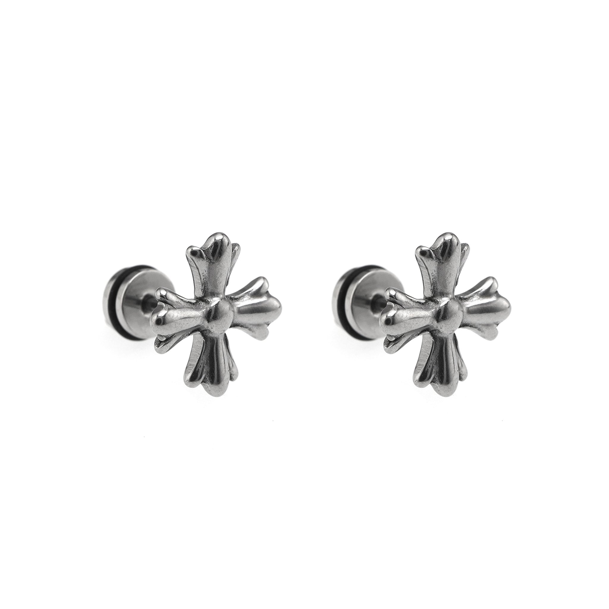 Chrome Hearts Style Cross Externally Threaded Stainless Steel Ear Studs