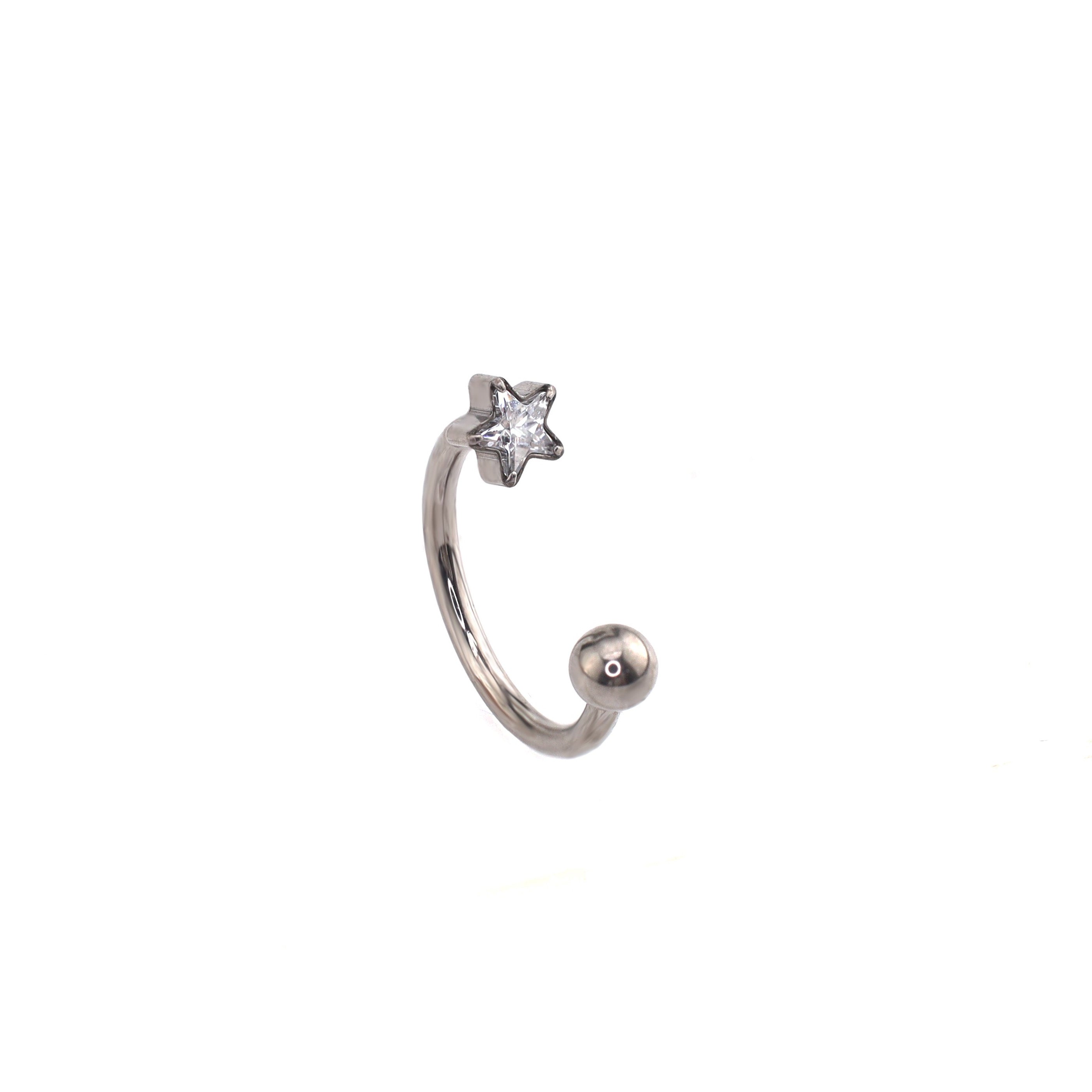 Pentagram CZ Titanium Horseshoe Ring