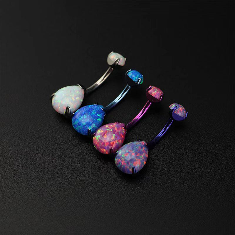 Teardrop Opal Titanium Belly Ring