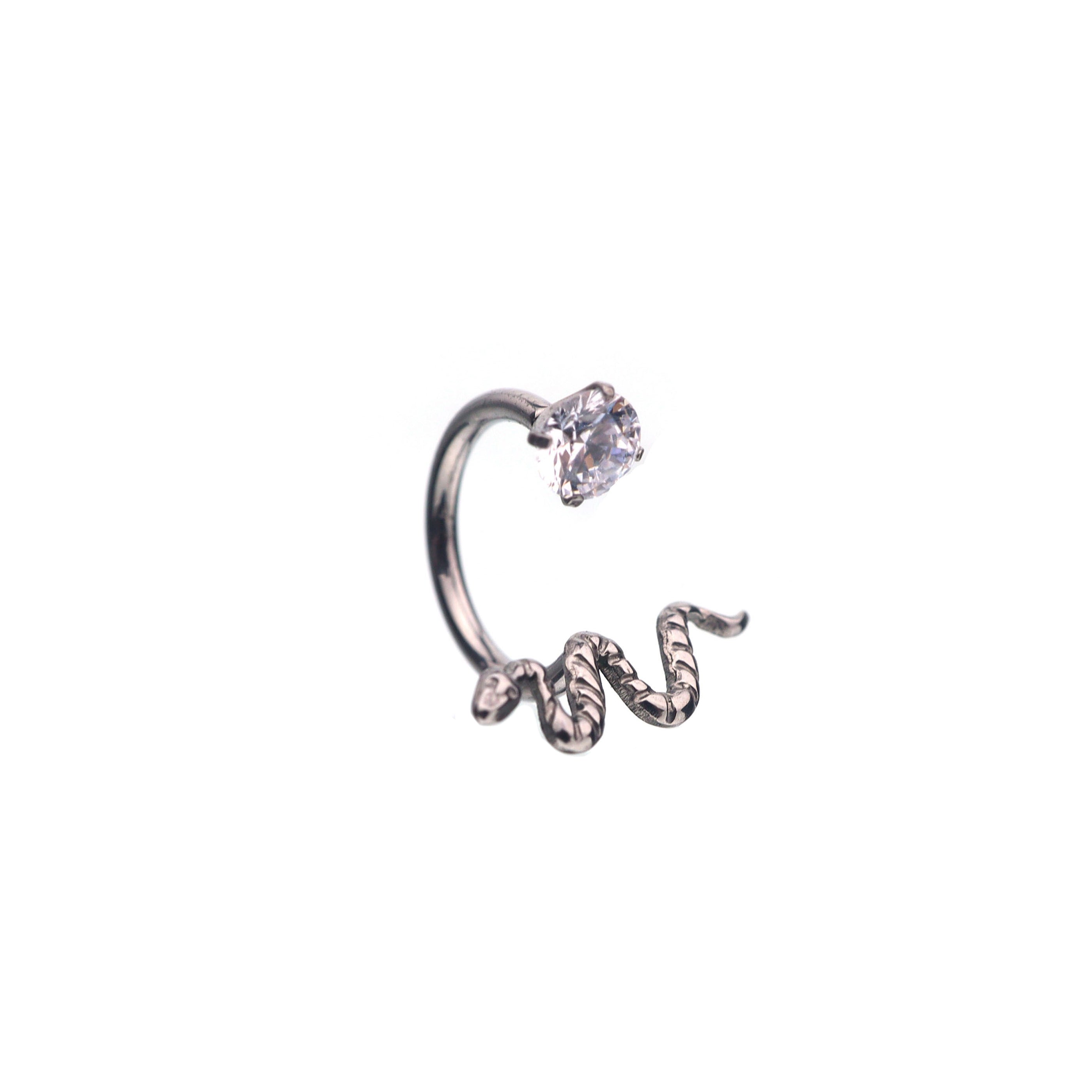 Engraved Serpent CZ Titanium Horseshoe Ring
