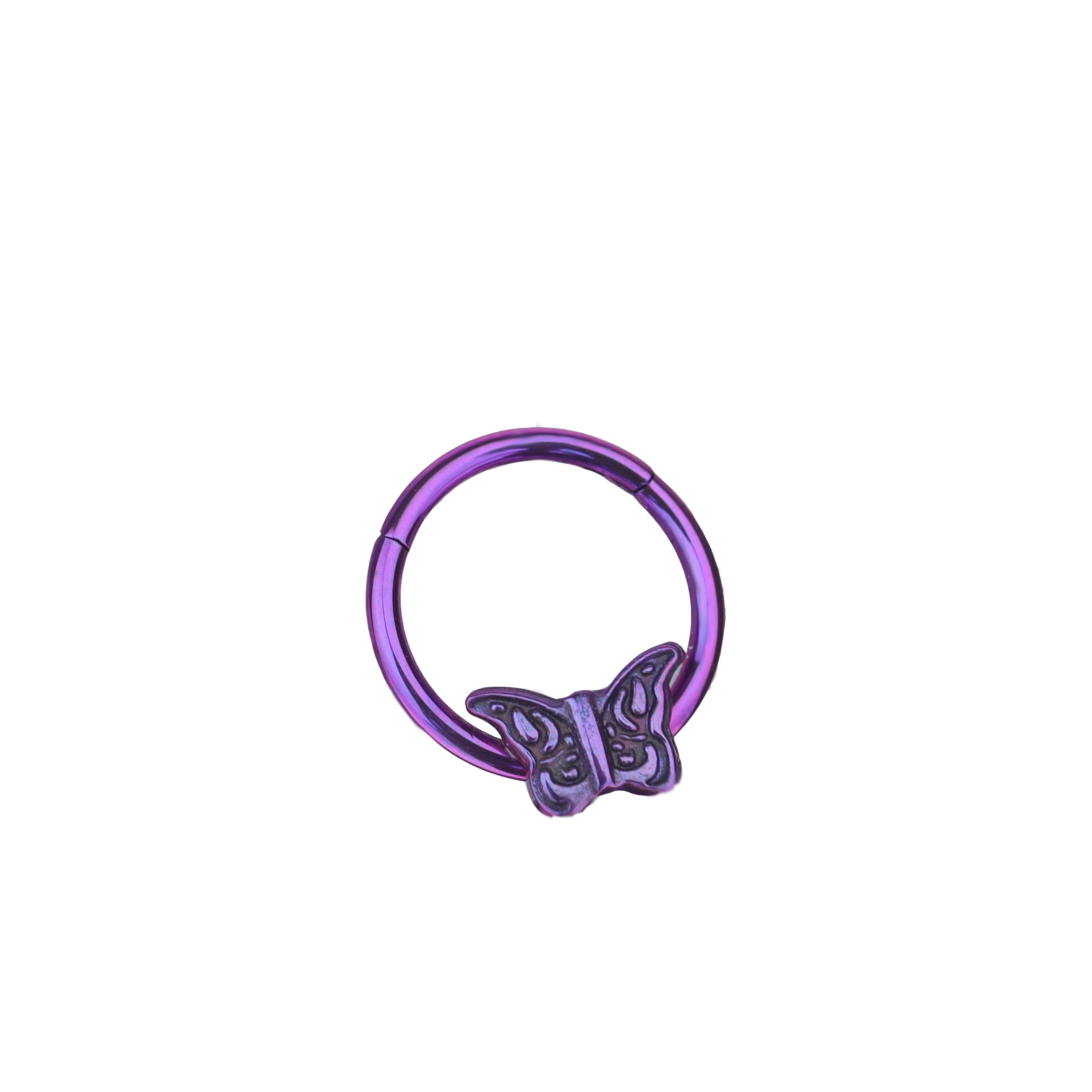 16G Engraved Butterfly Titanium Segment Hoop