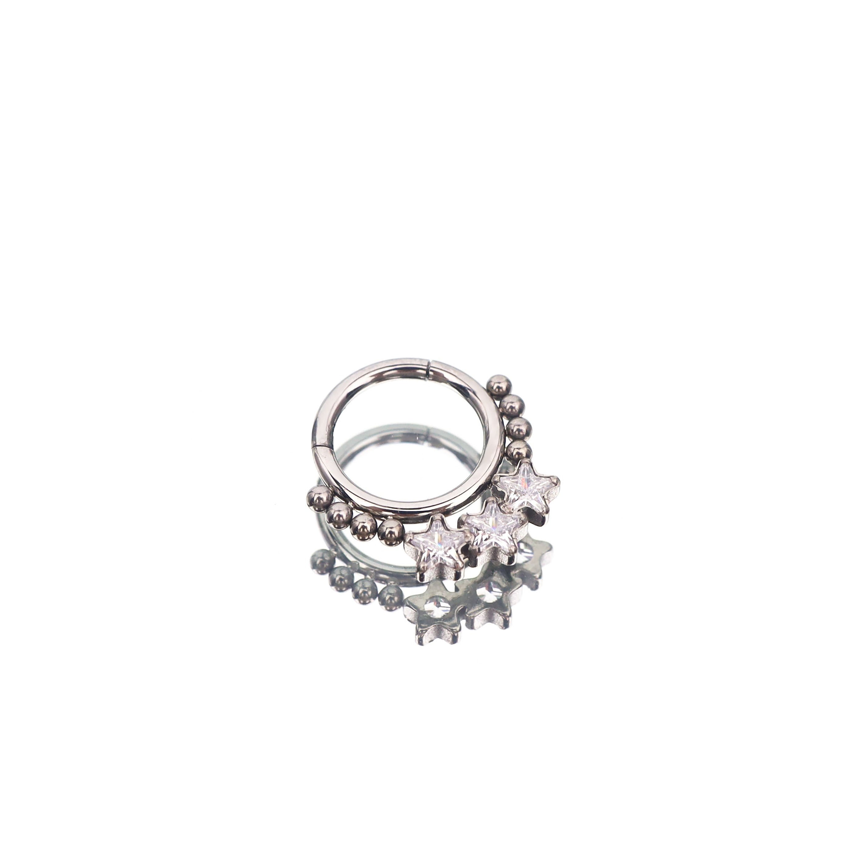 Triple Star CZ Titanium Segment Hoop