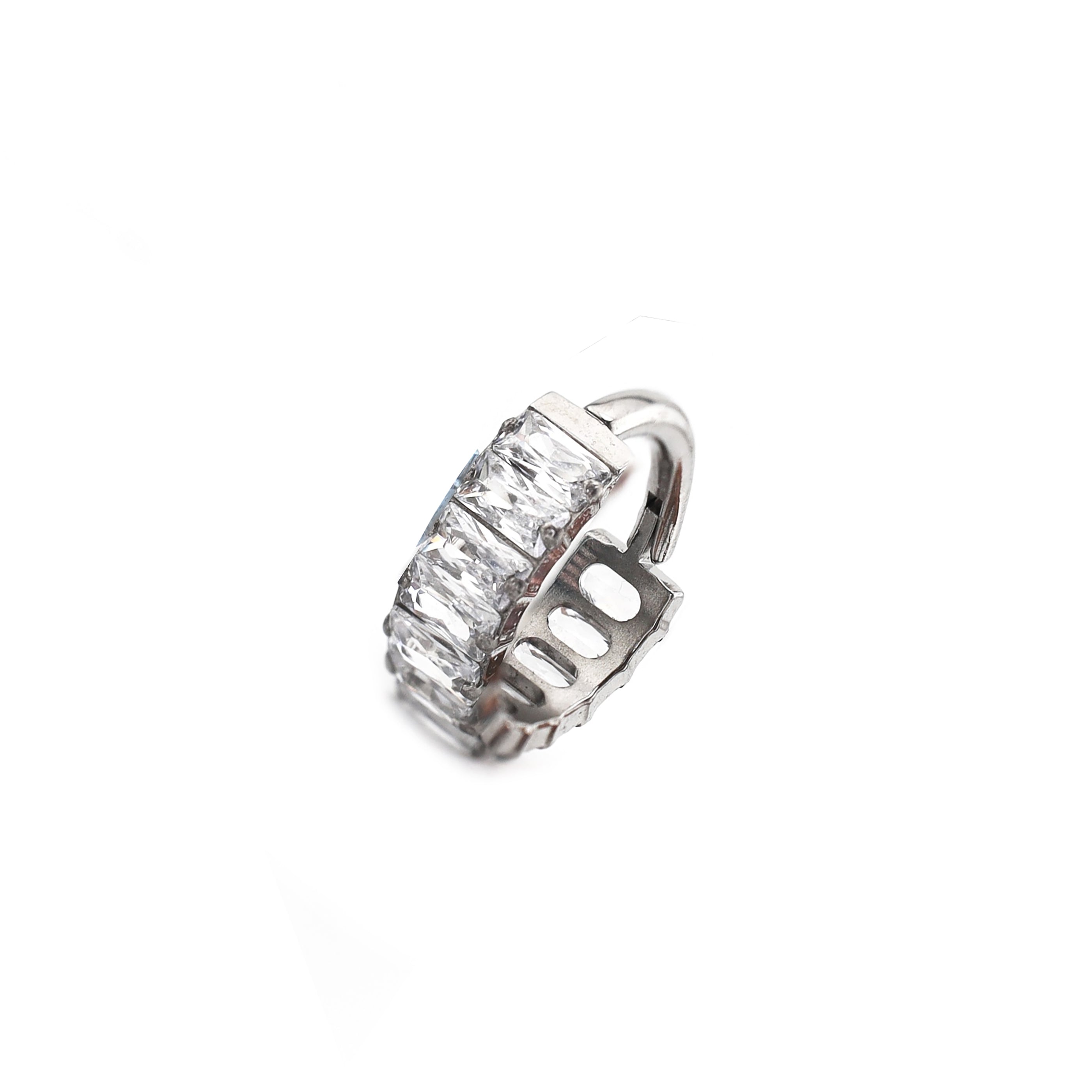 Square CZ Titanium Lobe Ring