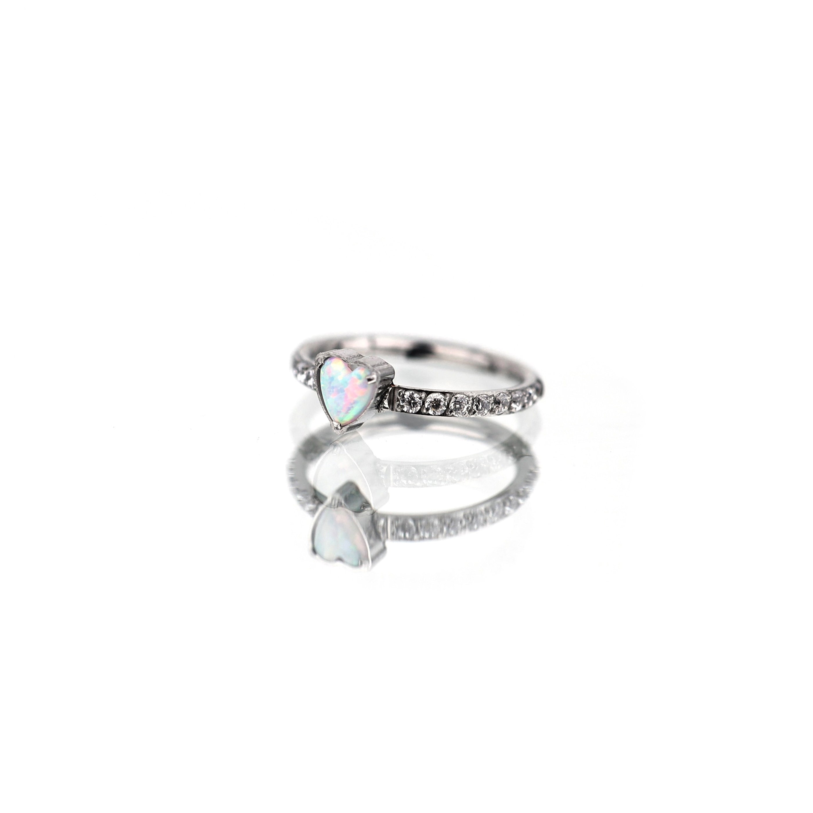 Heart Opal Titanium Clicker Hoop