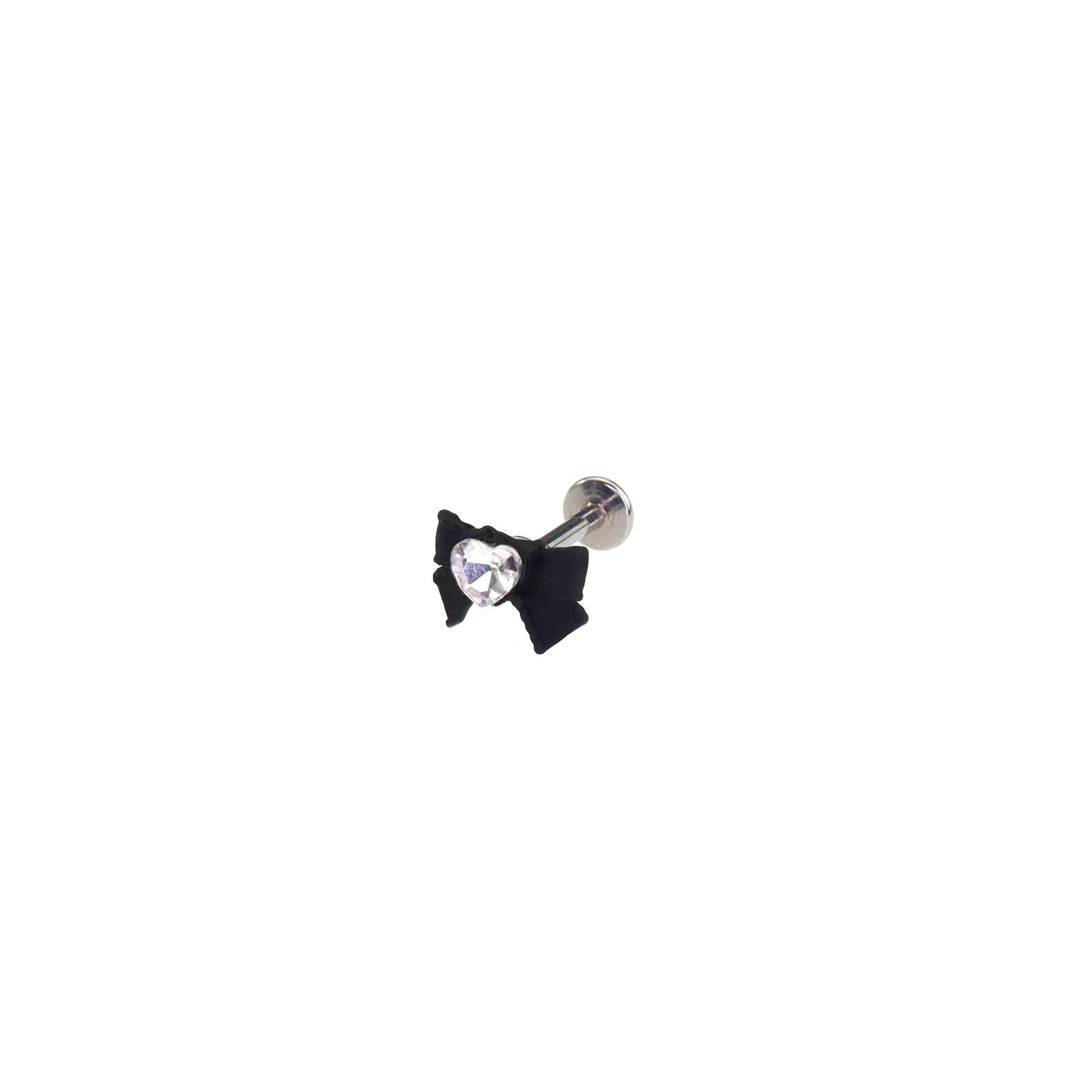 Heart CZ Black & Red Bow Internally Threaded stainless steel Studs