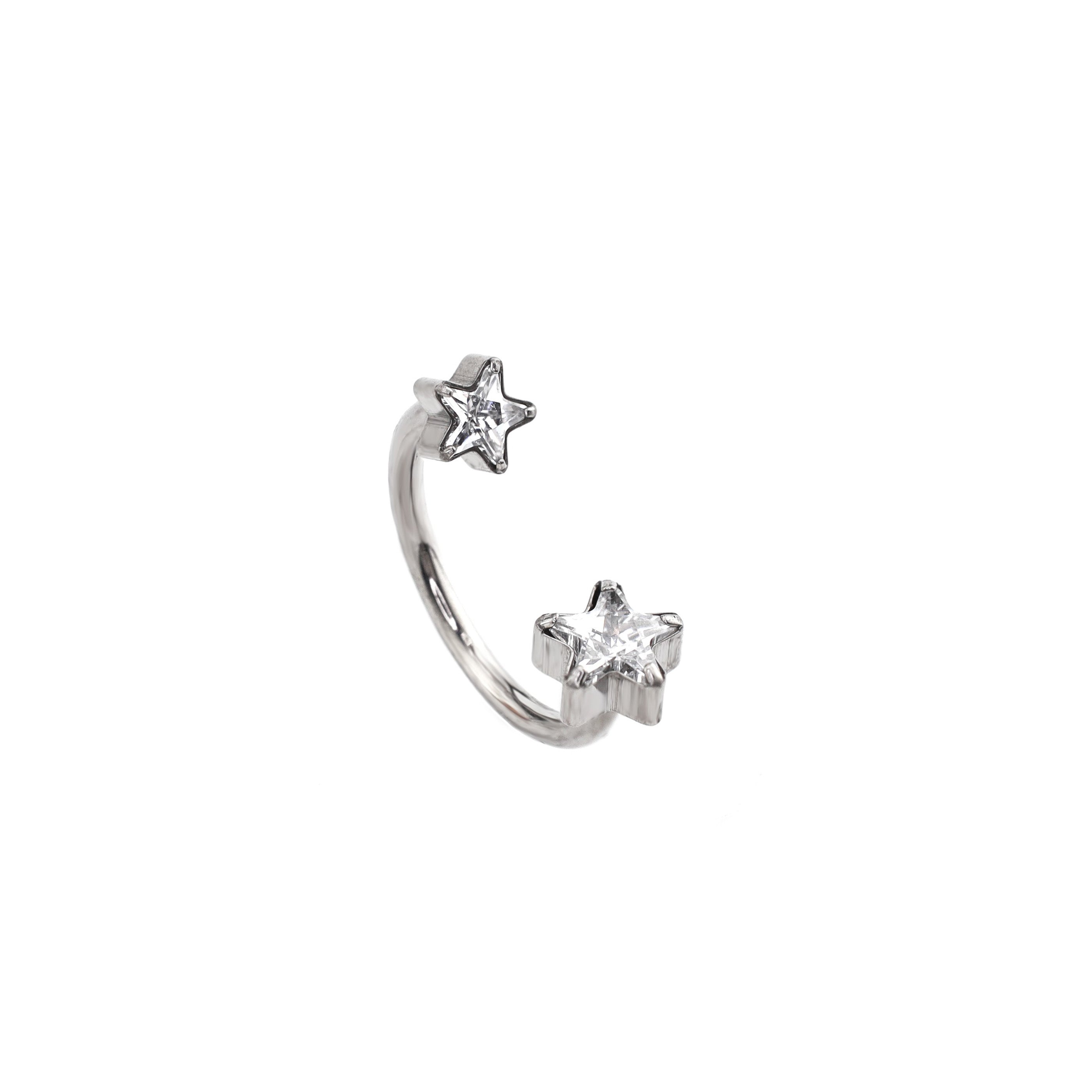 Double Pentagram CZ Titanium Horseshoe Ring