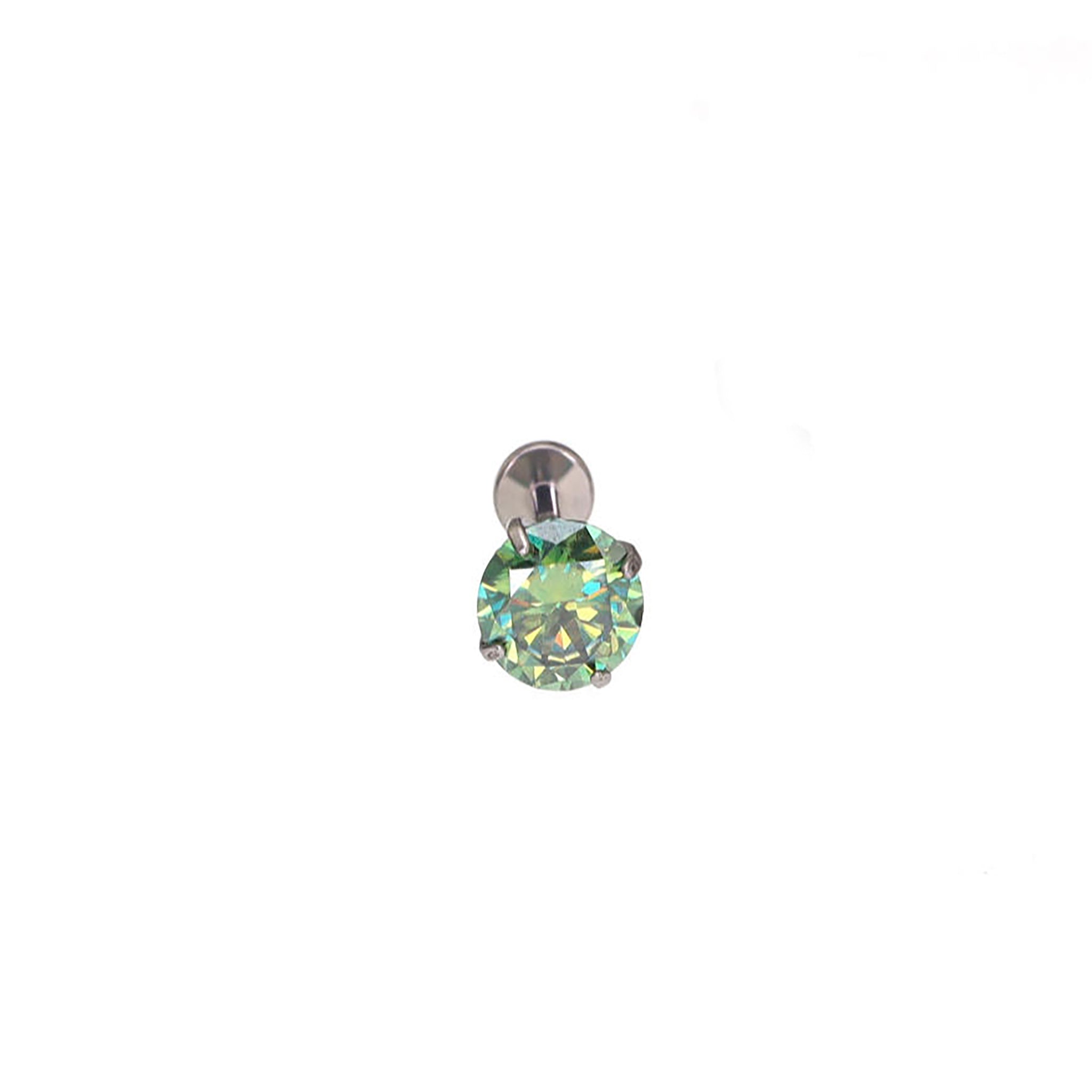 High Shine Green Moissanite Internally Threaded Titanium Stud
