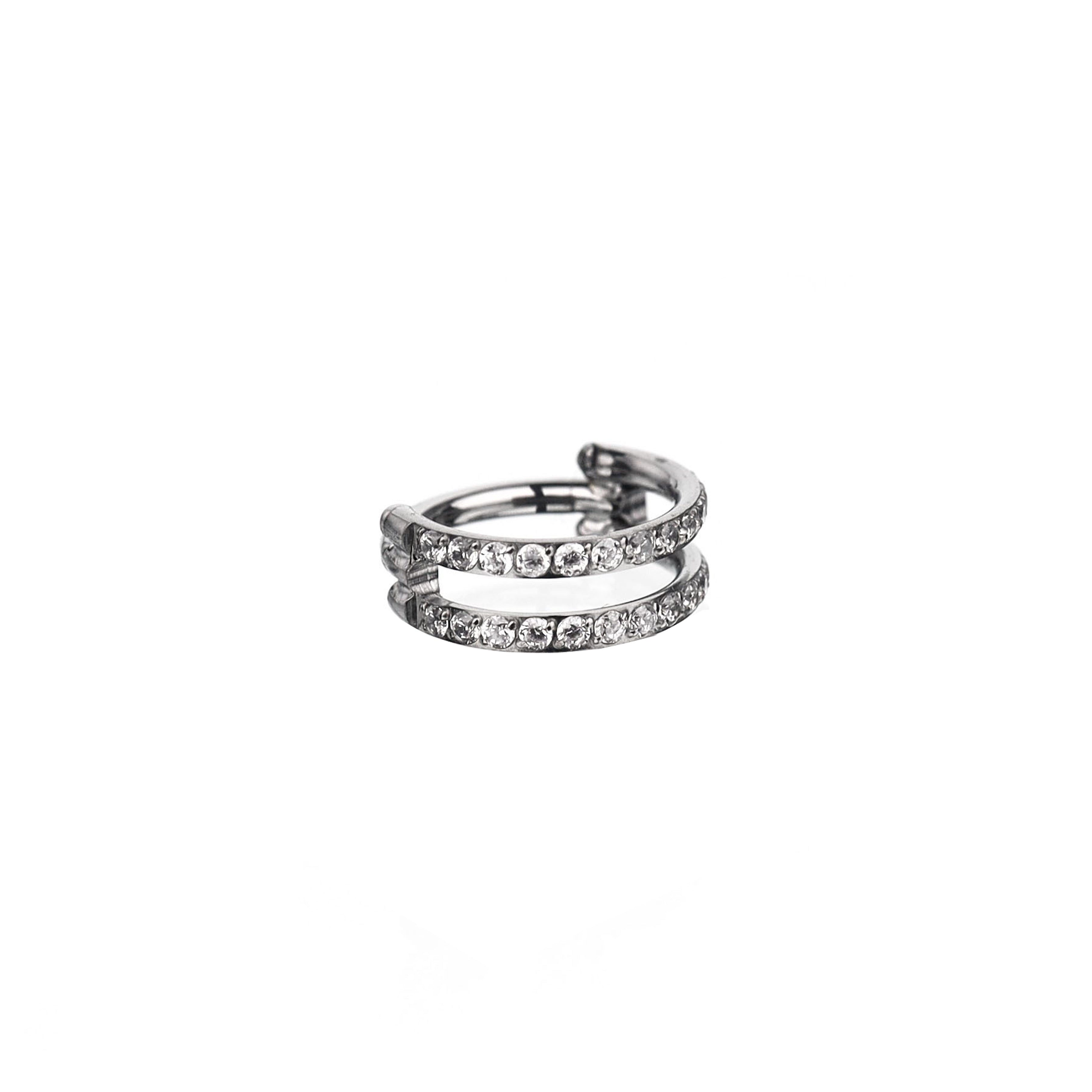 Double Bar CZ Titanium Segment Hoop