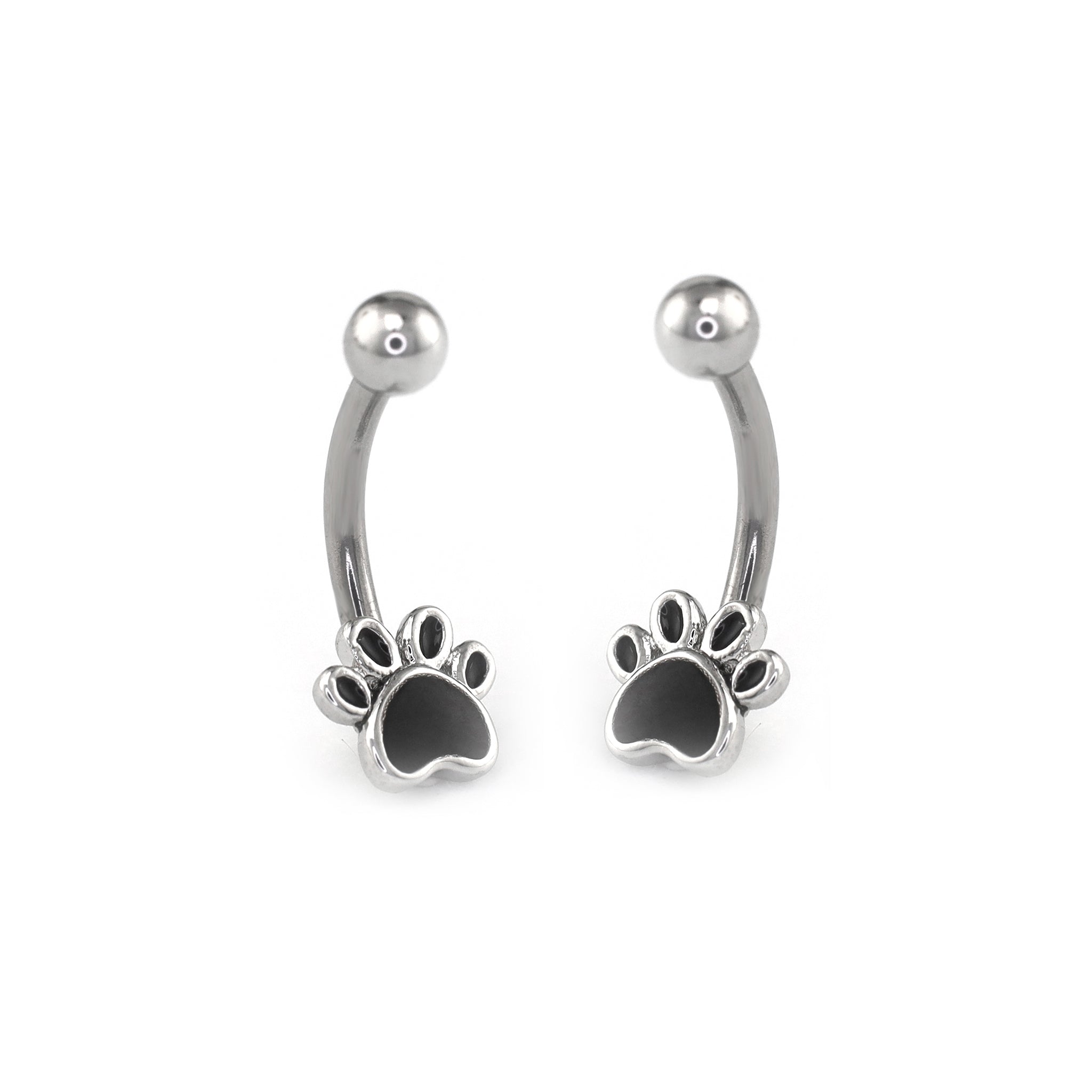 Black Epoxy Cat Paw Stainless Steel Rook Jewelry
